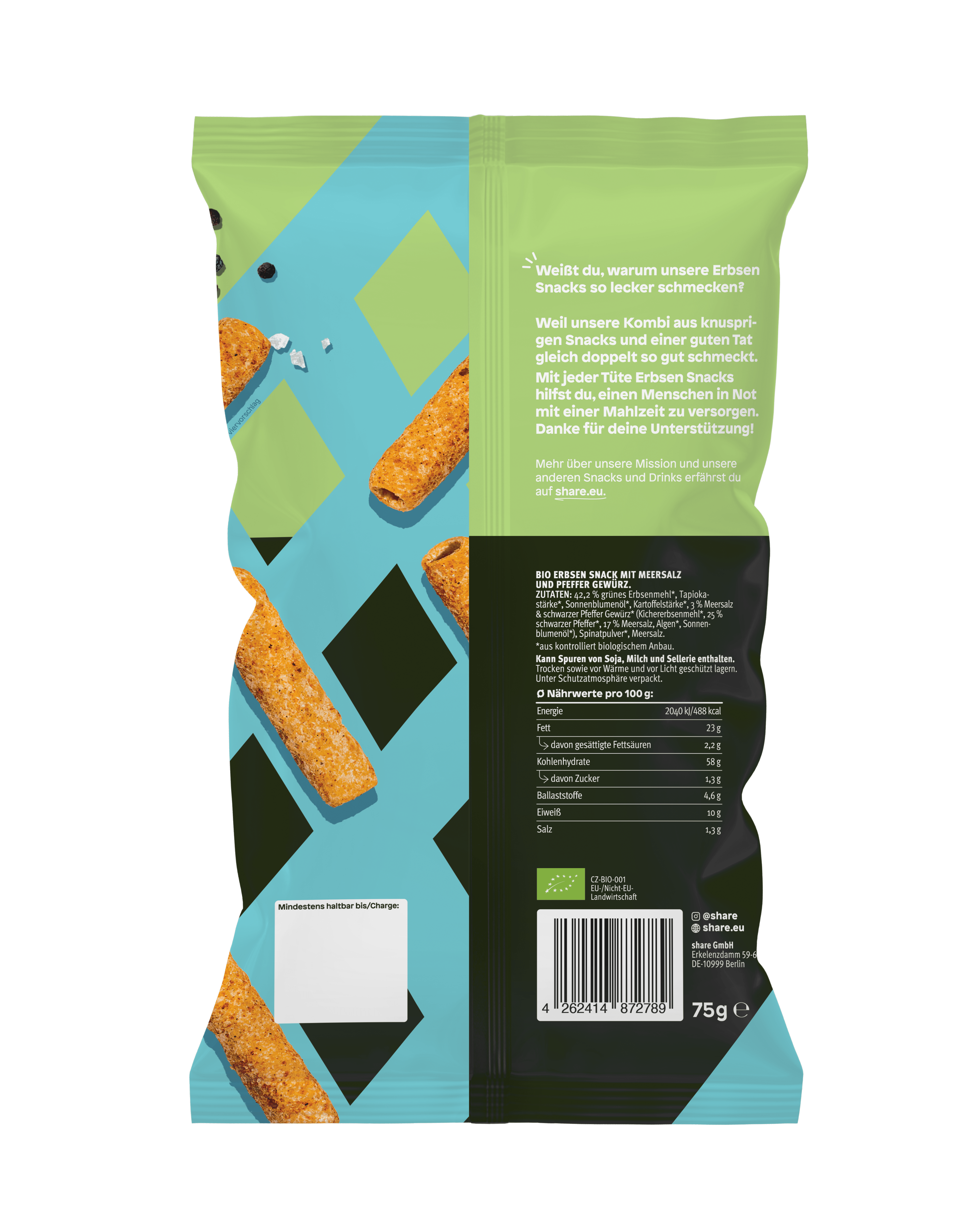 share Chips Bio Erbsen Snack Meersalz & Pfeffer 6x75g