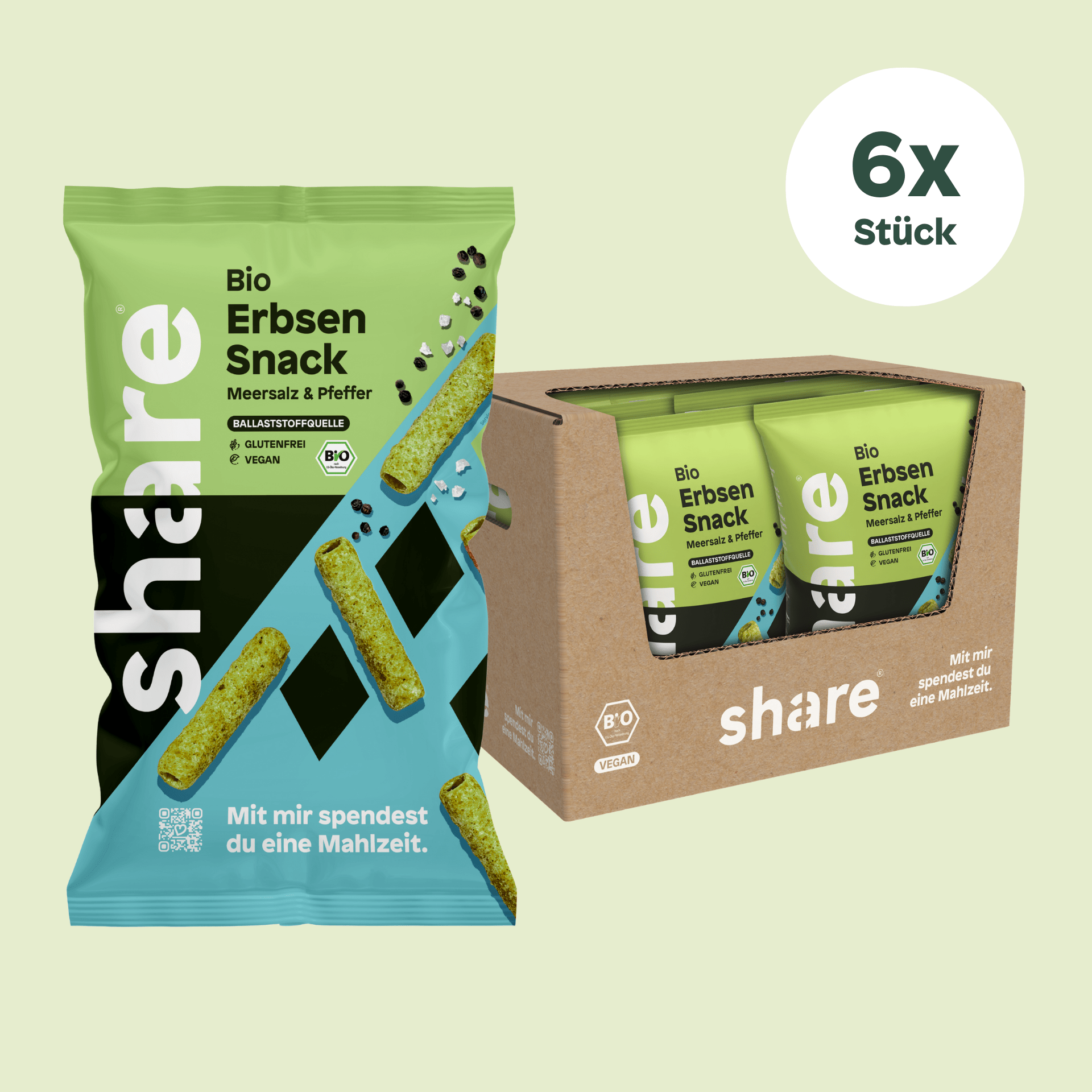 share Chips Bio Erbsen Snack Meersalz & Pfeffer 6x75g