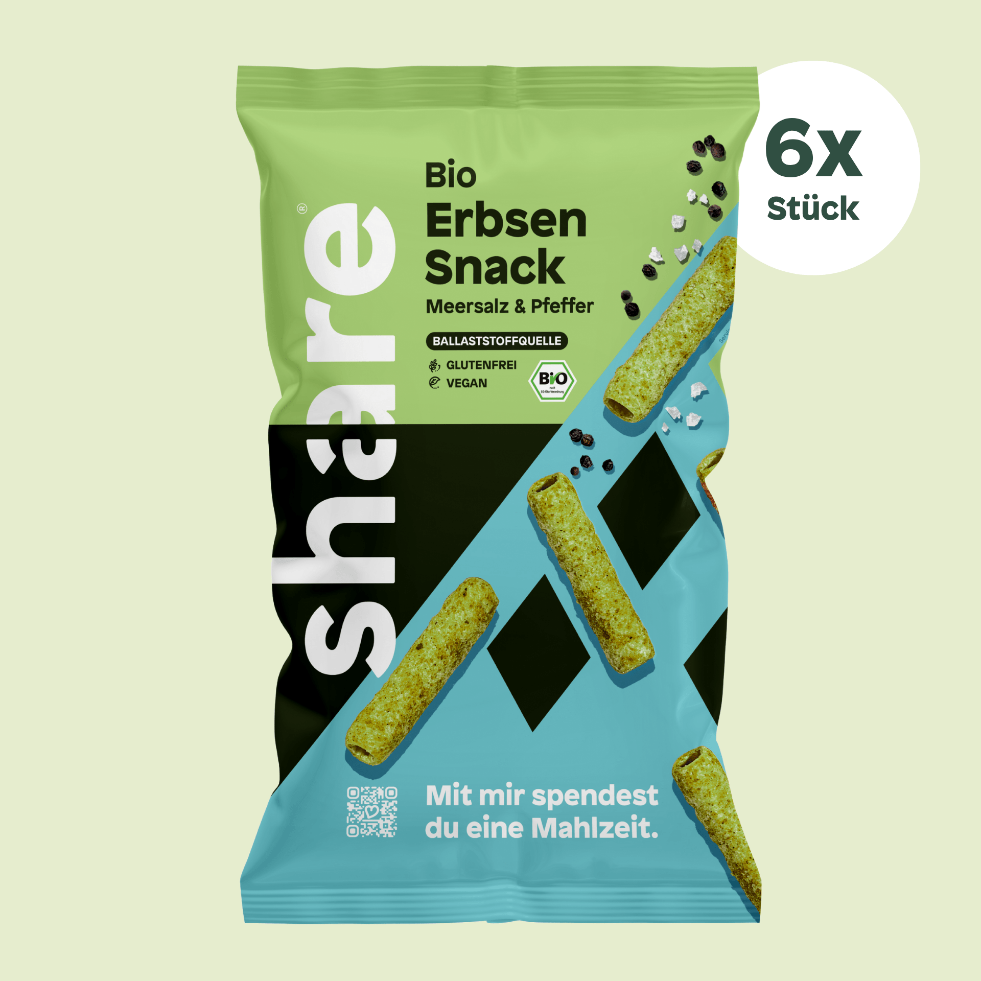 share Chips Bio Erbsen Snack Meersalz & Pfeffer 6x75g