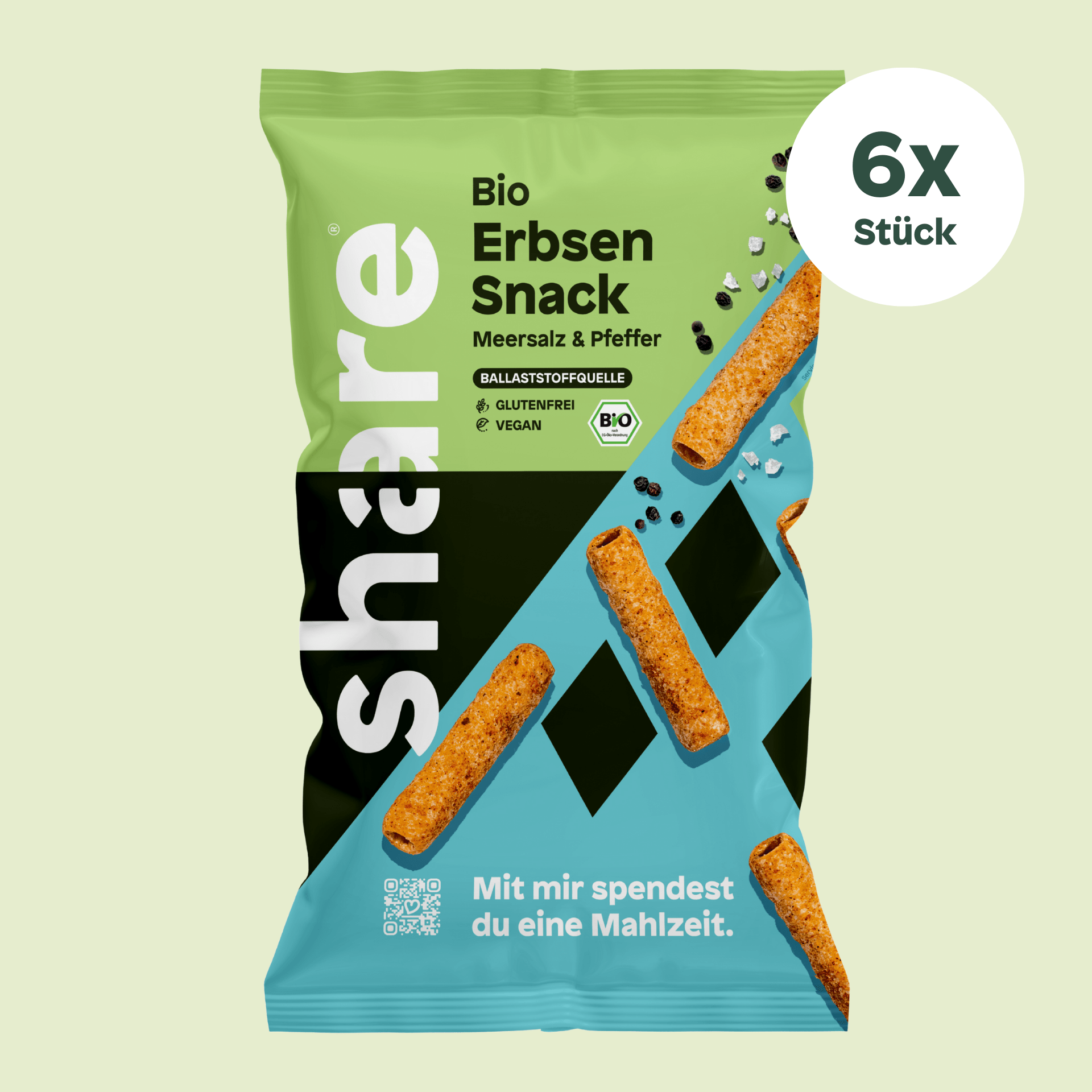 share Chips Bio Erbsen Snack Meersalz & Pfeffer 6x75g