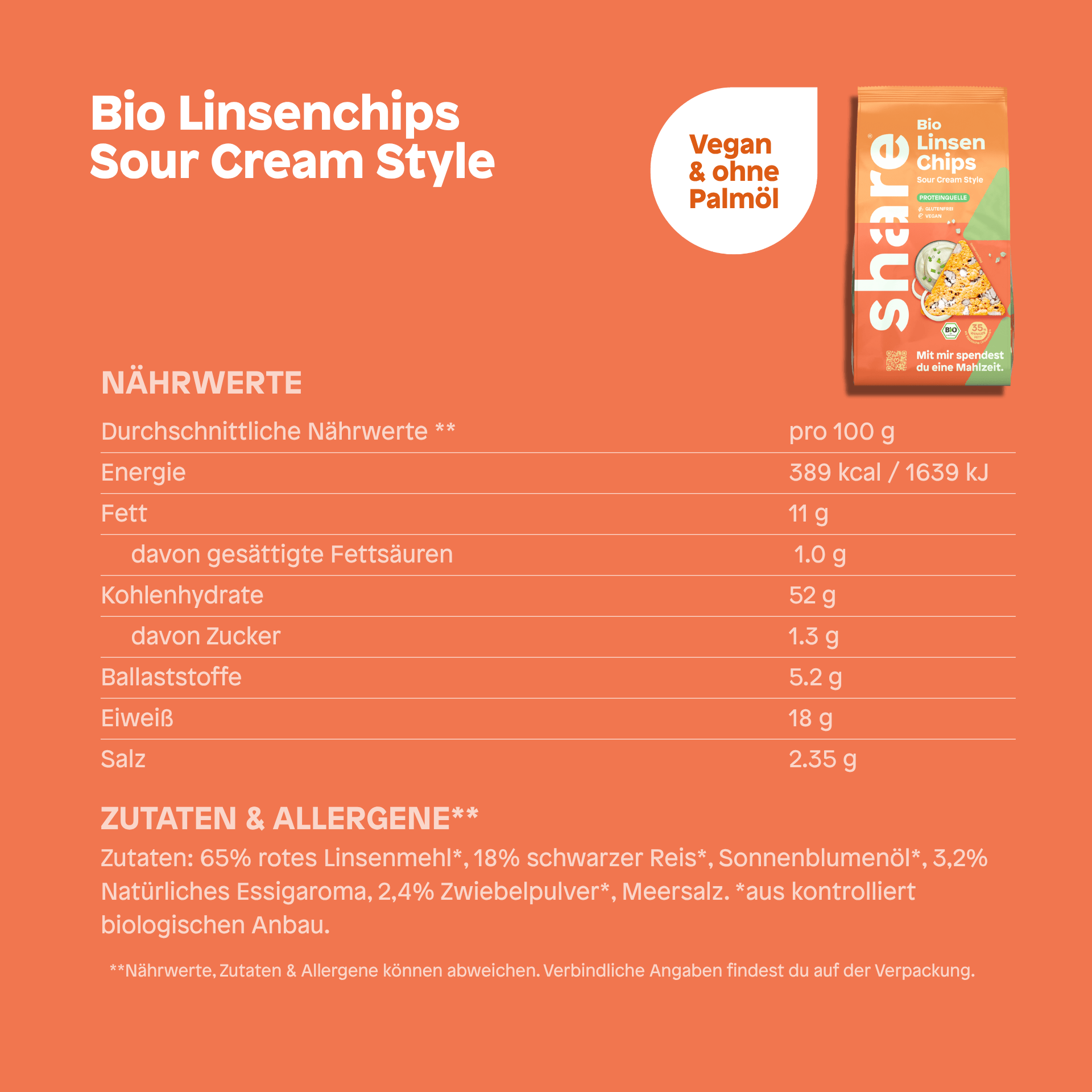 share Chips Bio Linsenchips Sour Cream Style 6x80g