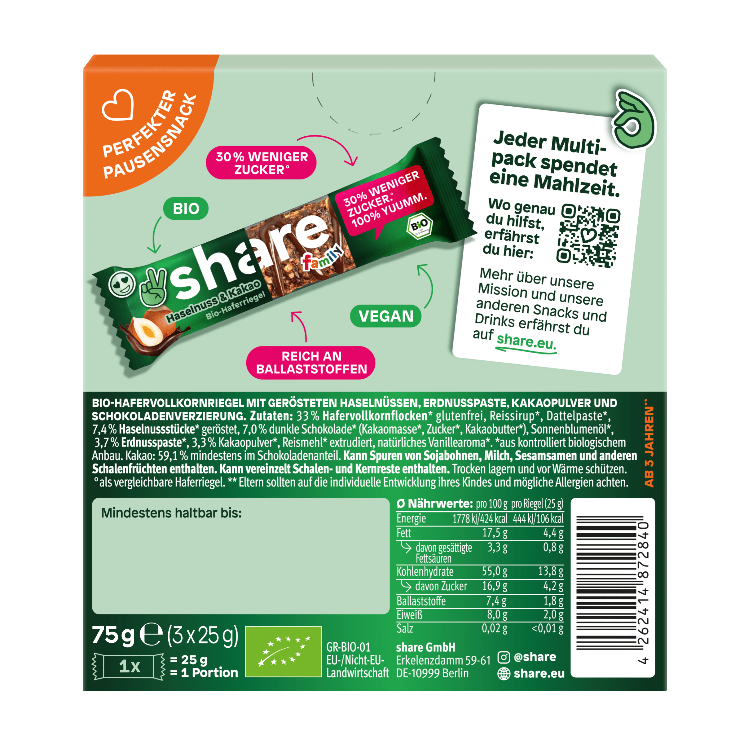 share Müsliriegel Family Bio Bar Haselnuss & Kakao