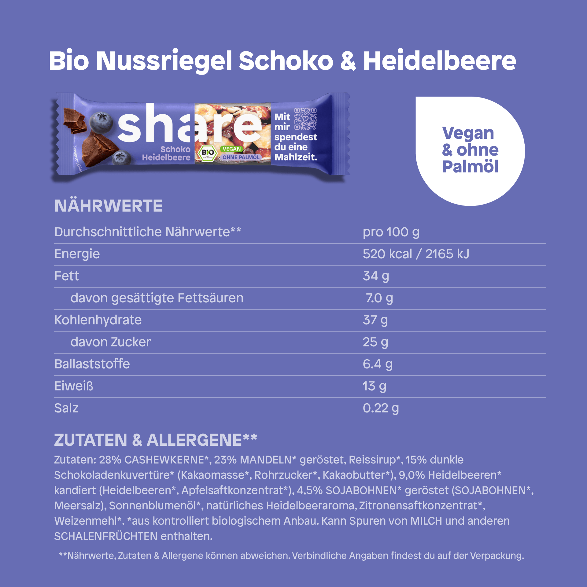 share Nussriegel Bio Nussriegel Schoko & Heidelbeere 15x35g