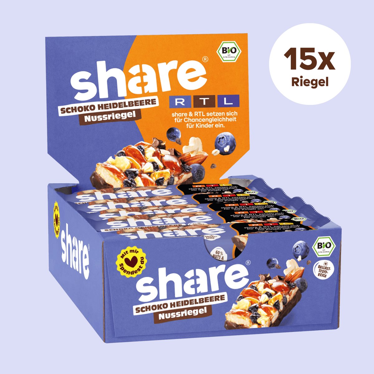 share Nussriegel Bio Nussriegel Schoko & Heidelbeere 15x35g
