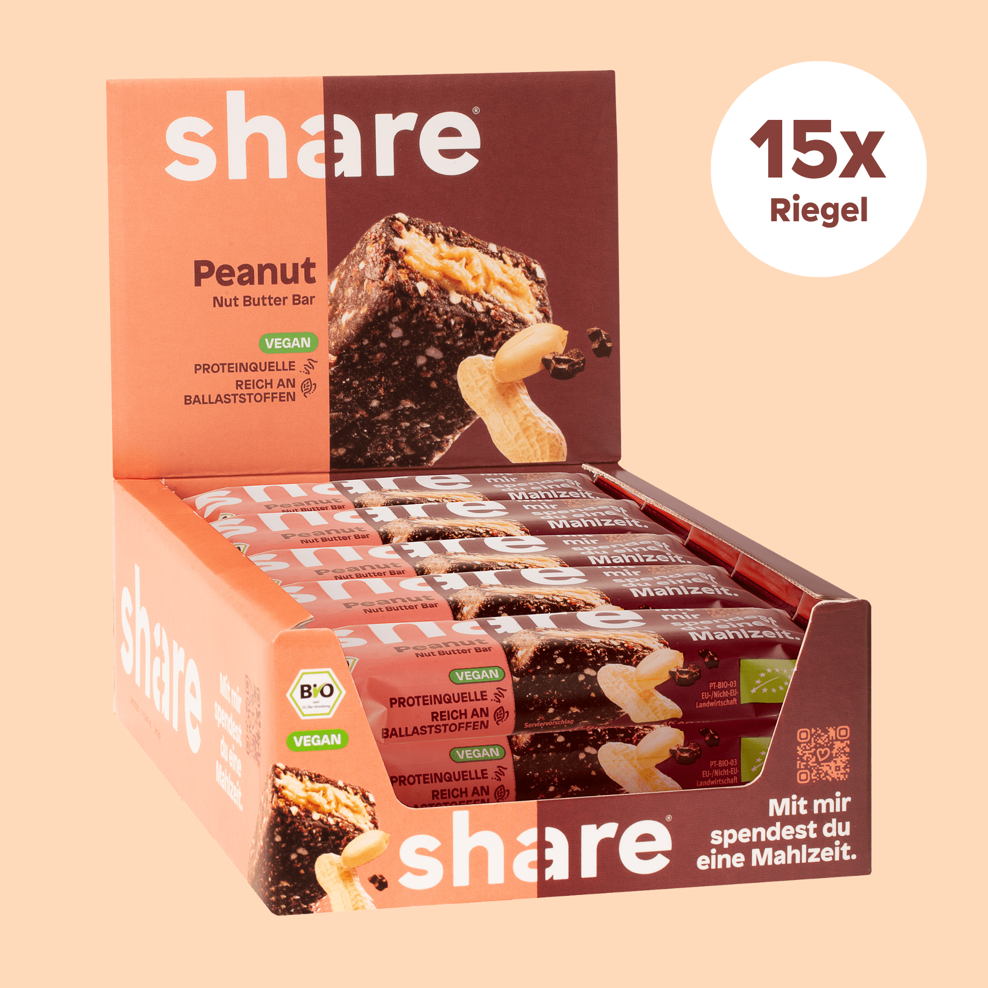 share Nussriegel Bio Nut Butter Bar Peanut 15x50g