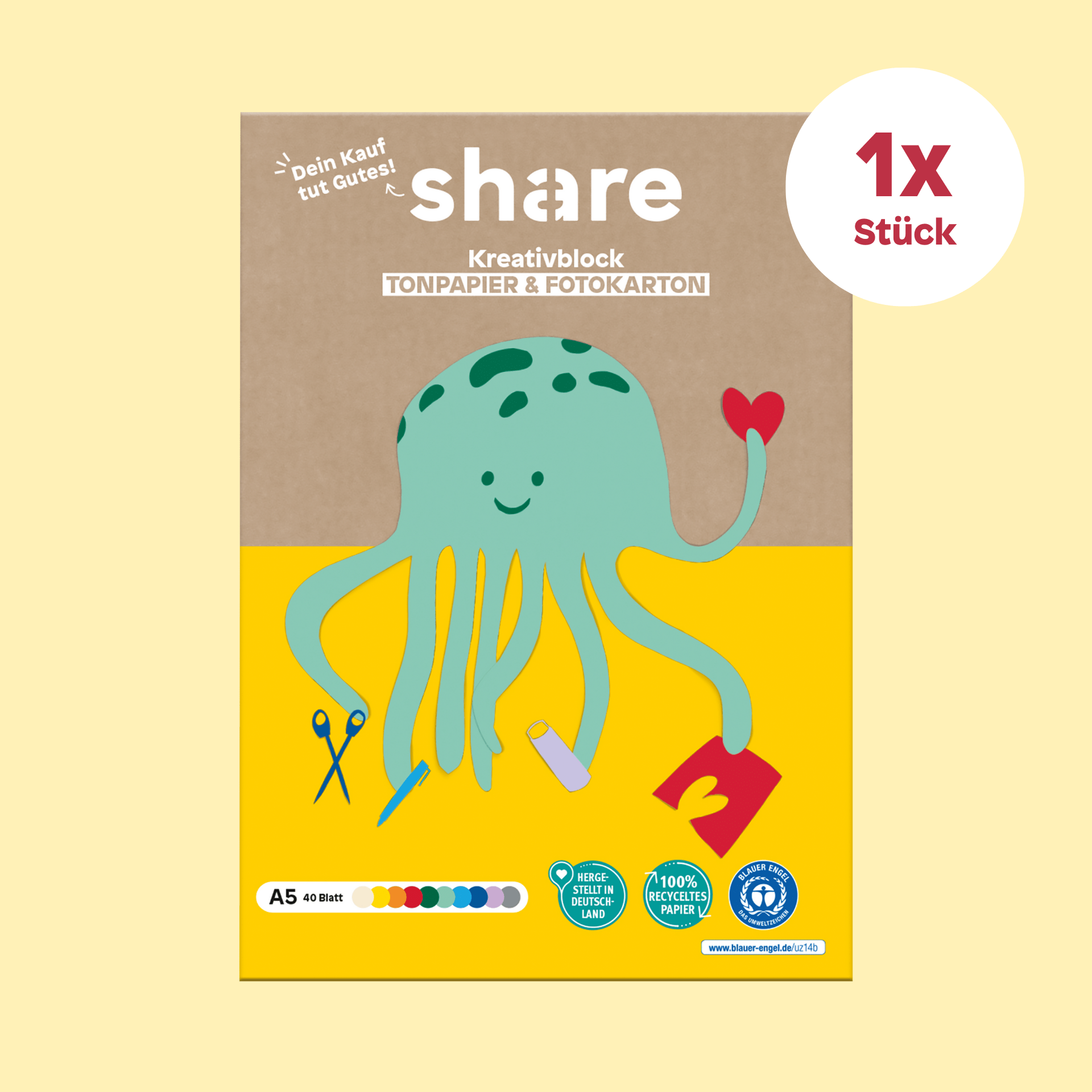 share Papiere / Kartone Kreativ-Bastelblock A5 mehrfarbig (40 Blatt) 1x