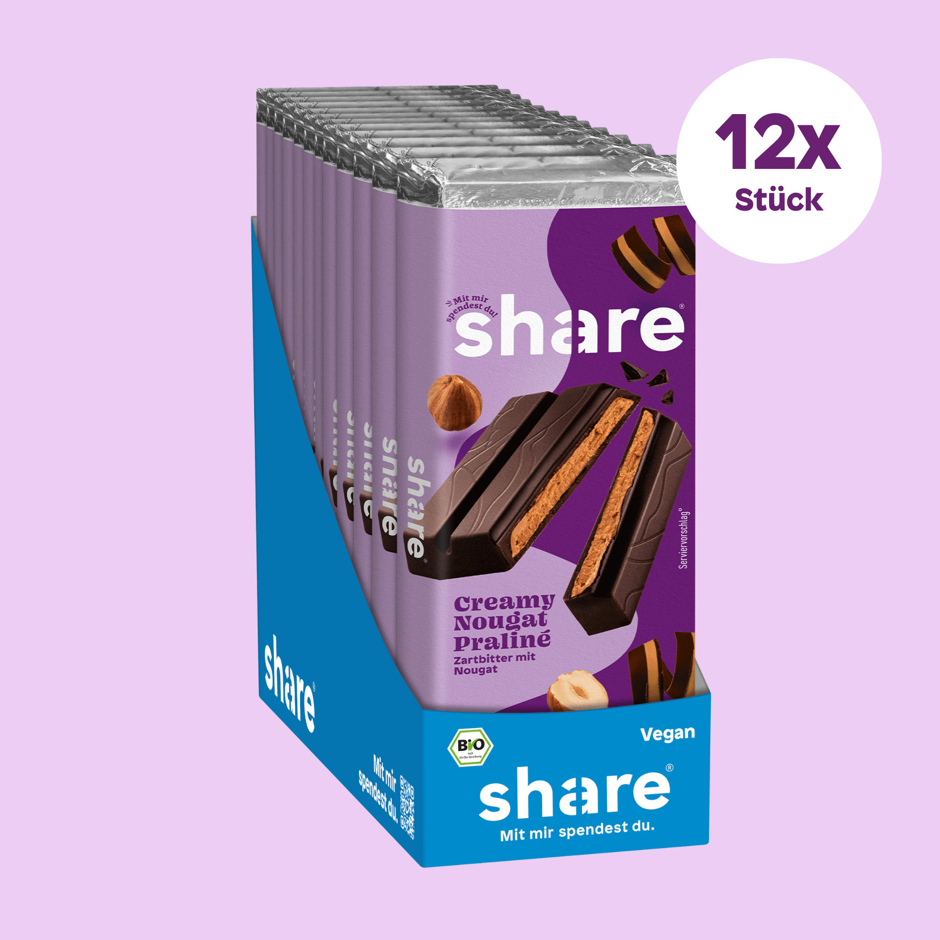 share Tafelschokolade Bio Tafelschokolade Creamy Nougat Praliné - Zartbitter mit Nougat 12x80g