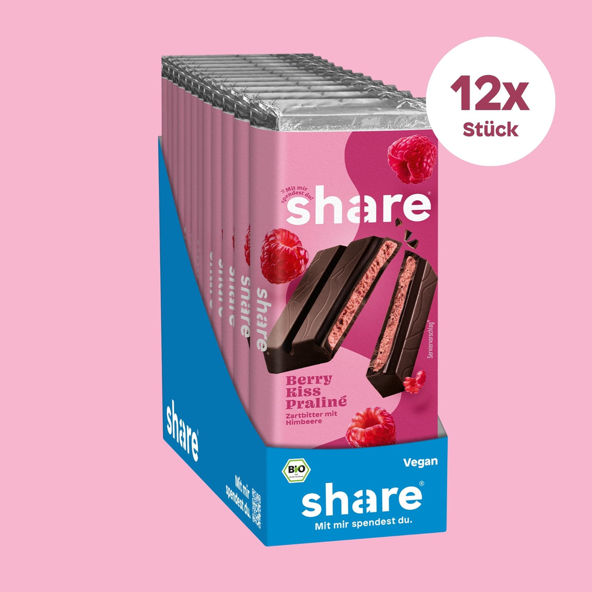 share Tafelschokolade Vegane Schokoladentafel Berry Kiss Praliné 12x80g