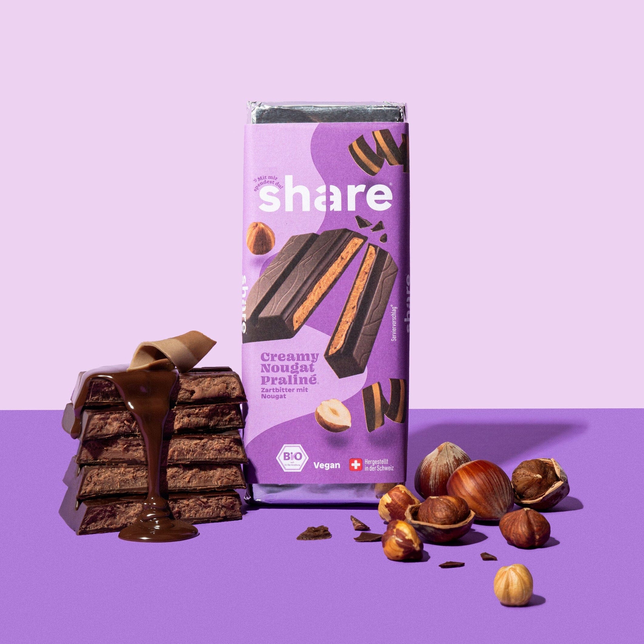 share Tafelschokolade Vegane Schokoladentafel Creamy Nougat Praliné 12x80g