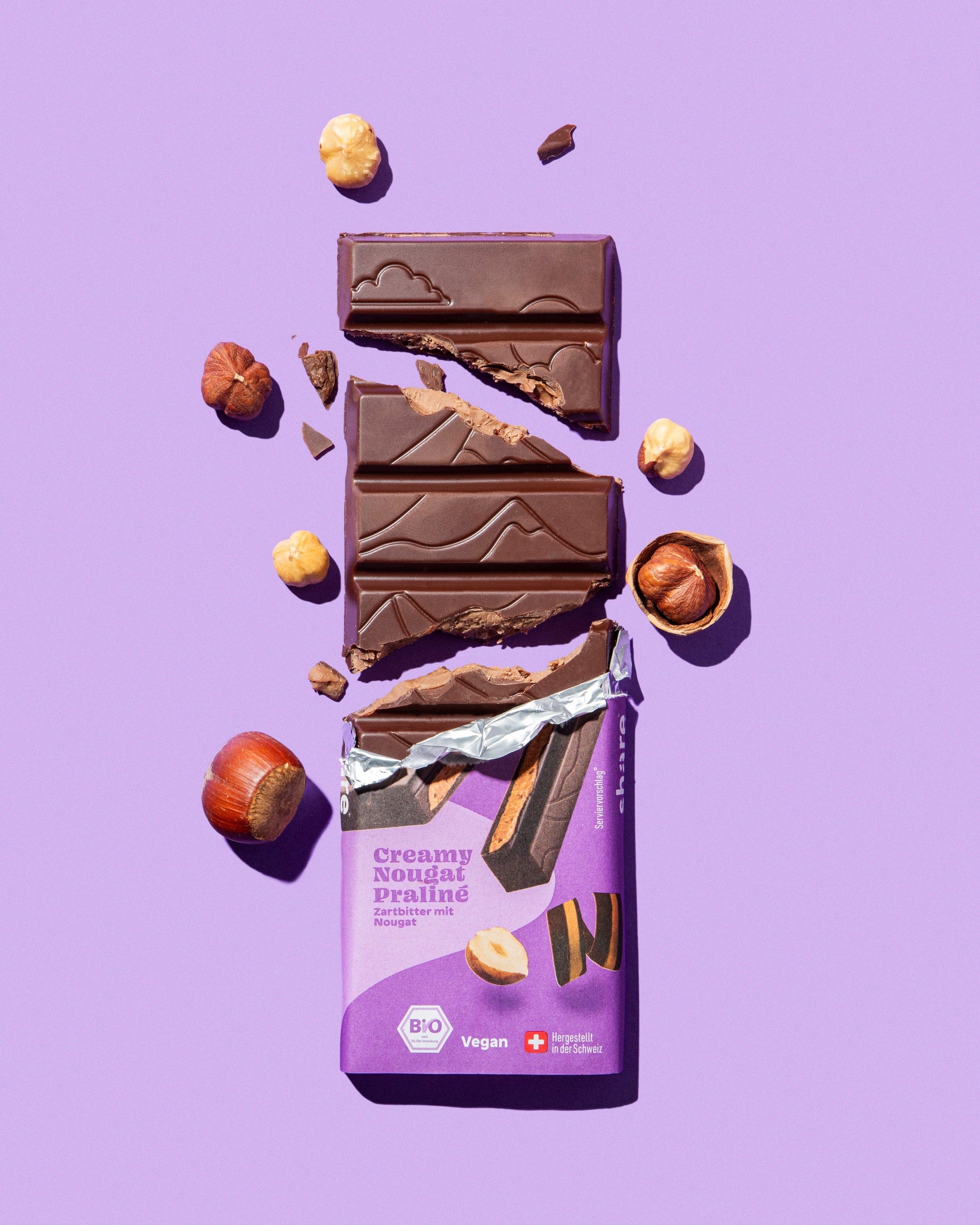 share Tafelschokolade Vegane Schokoladentafel Creamy Nougat Praliné 12x80g