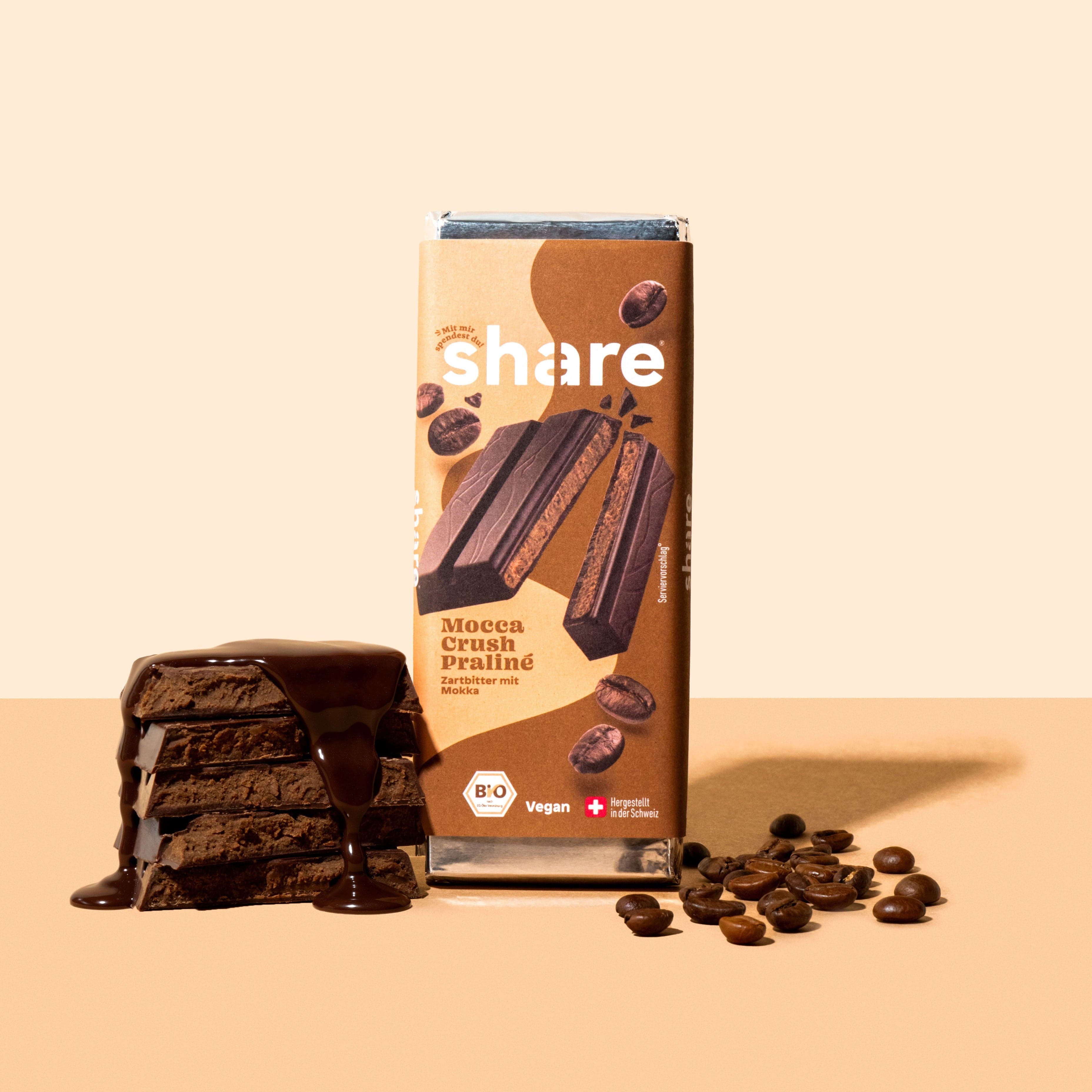 share Tafelschokolade Vegane Schokoladentafel Mocca Crush Praliné 12x80g