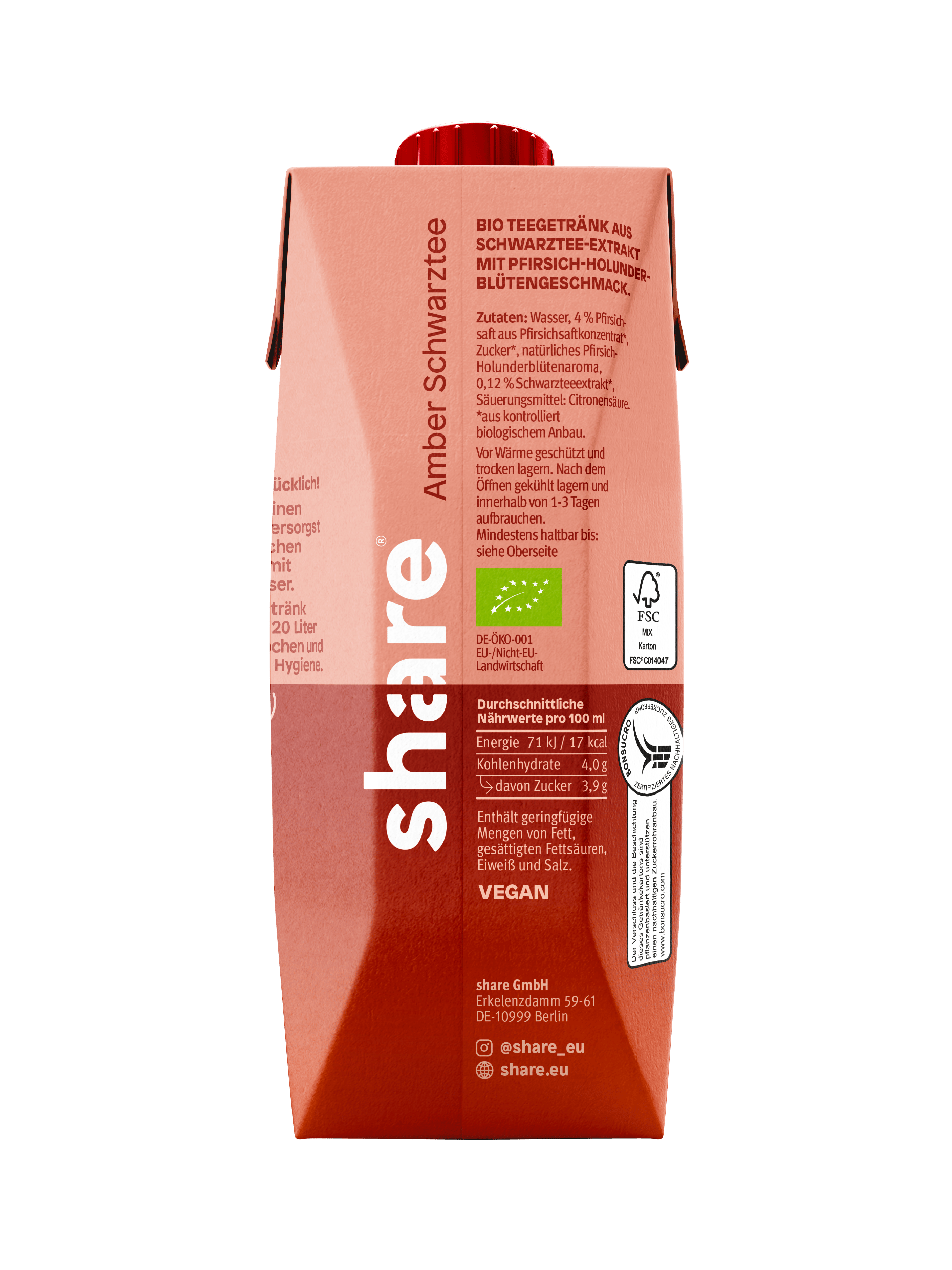 share Teegetränk Bio Teegetränk Amber Schwarztee Pfirsich Holunderblüte 12x500ml