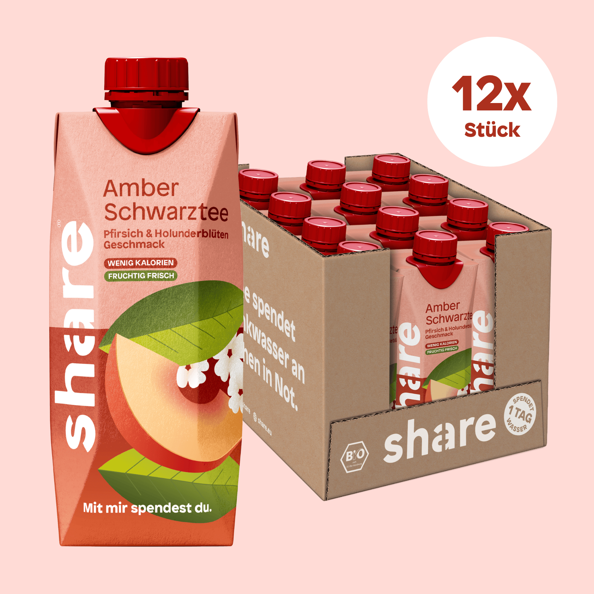 share Teegetränk Bio Teegetränk Amber Schwarztee Pfirsich Holunderblüte 12x500ml