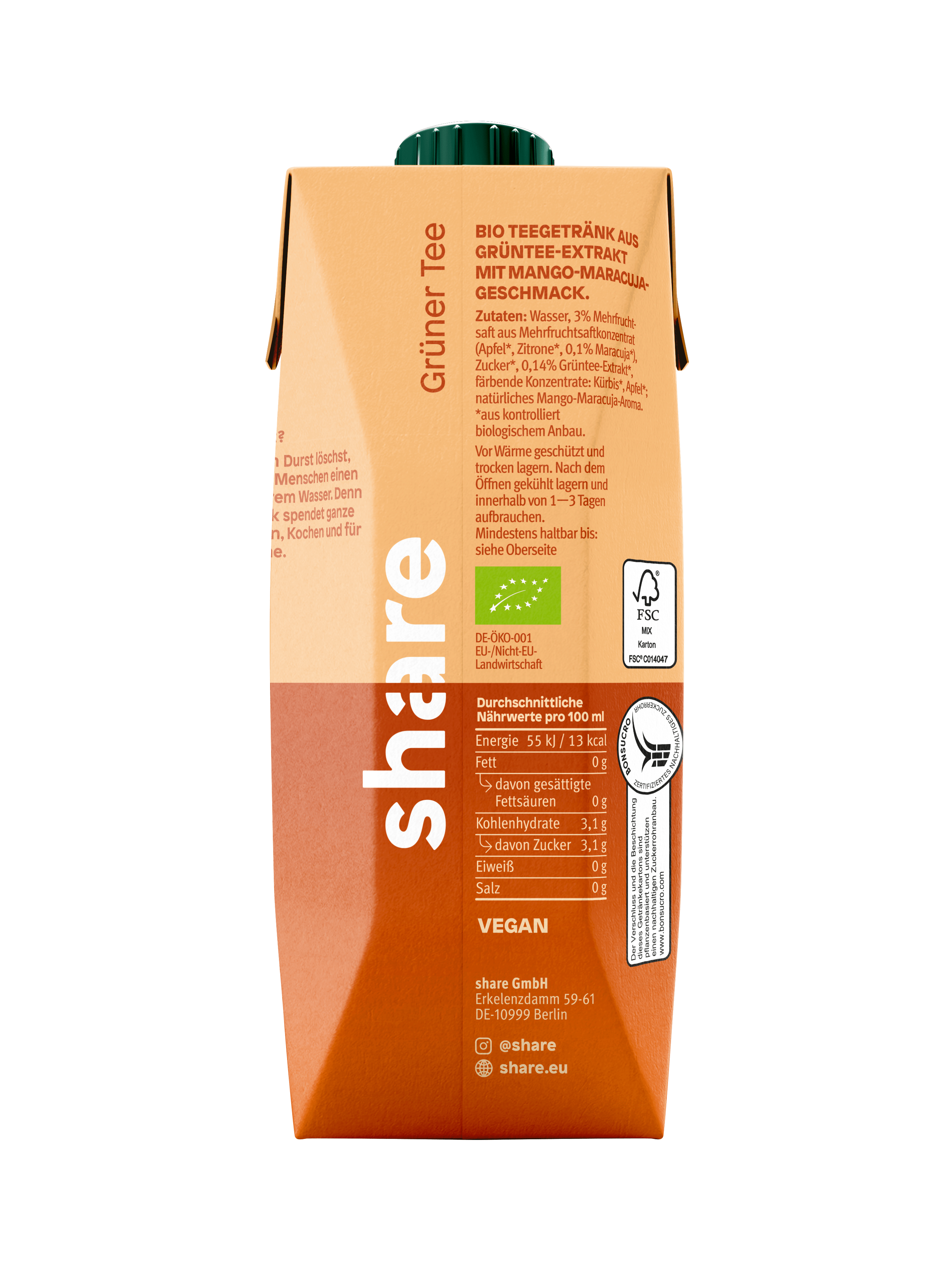share Teegetränk Bio Teegetränk Grüntee Mango-Maracuja 12x0,5L