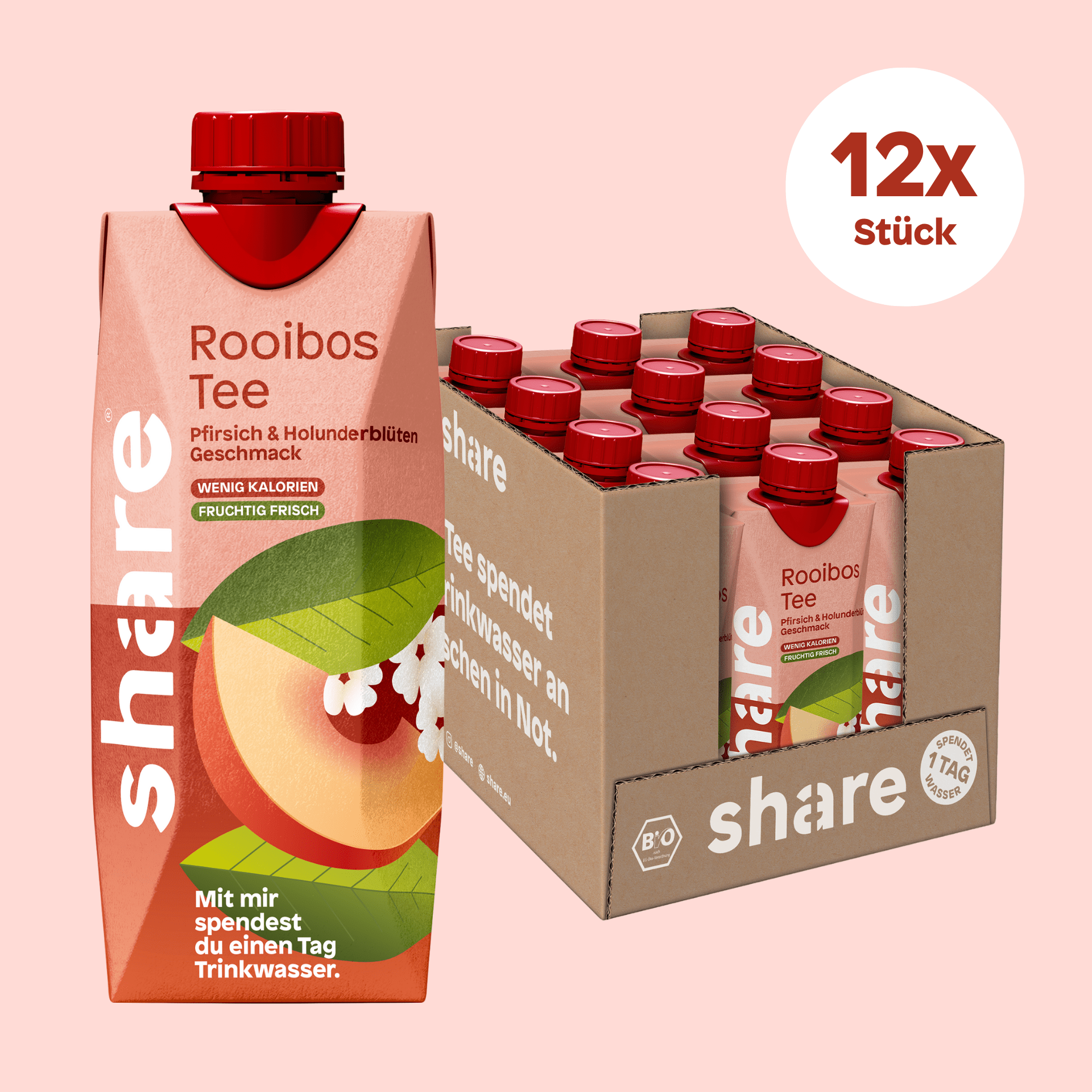 share Teegetränk Bio Teegetränk Rooibos Pfirsich Holunderblüte 12x0,5L