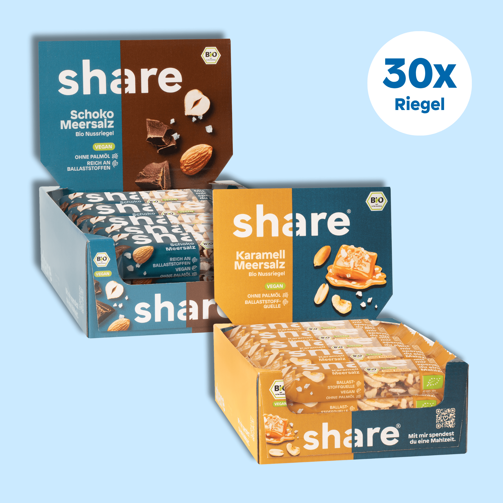 share Bio Nussriegel Bundle Schoko Meersalz & Karamell Meersalz