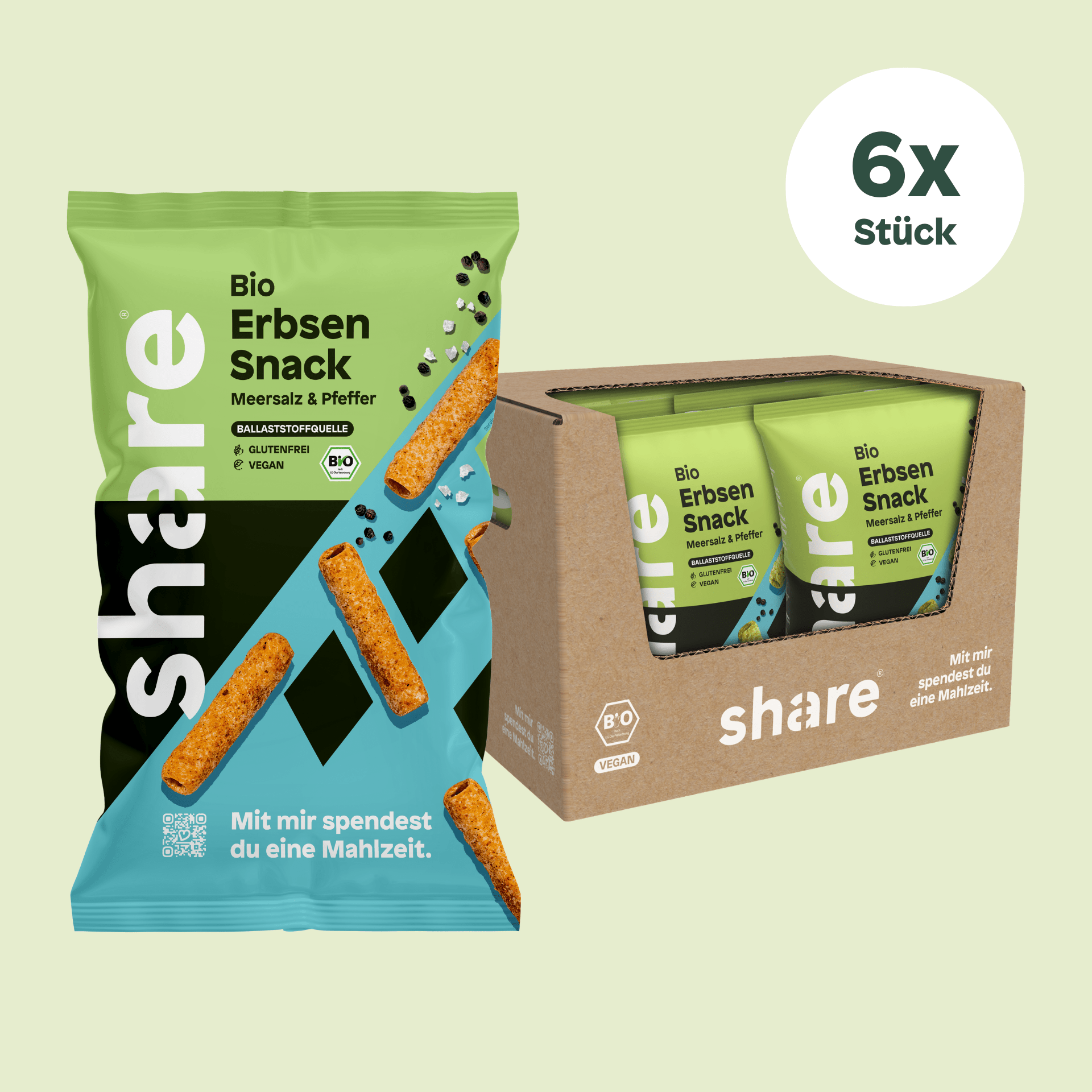 share Chips Bio Erbsen Snack Meersalz & Pfeffer 6x75g