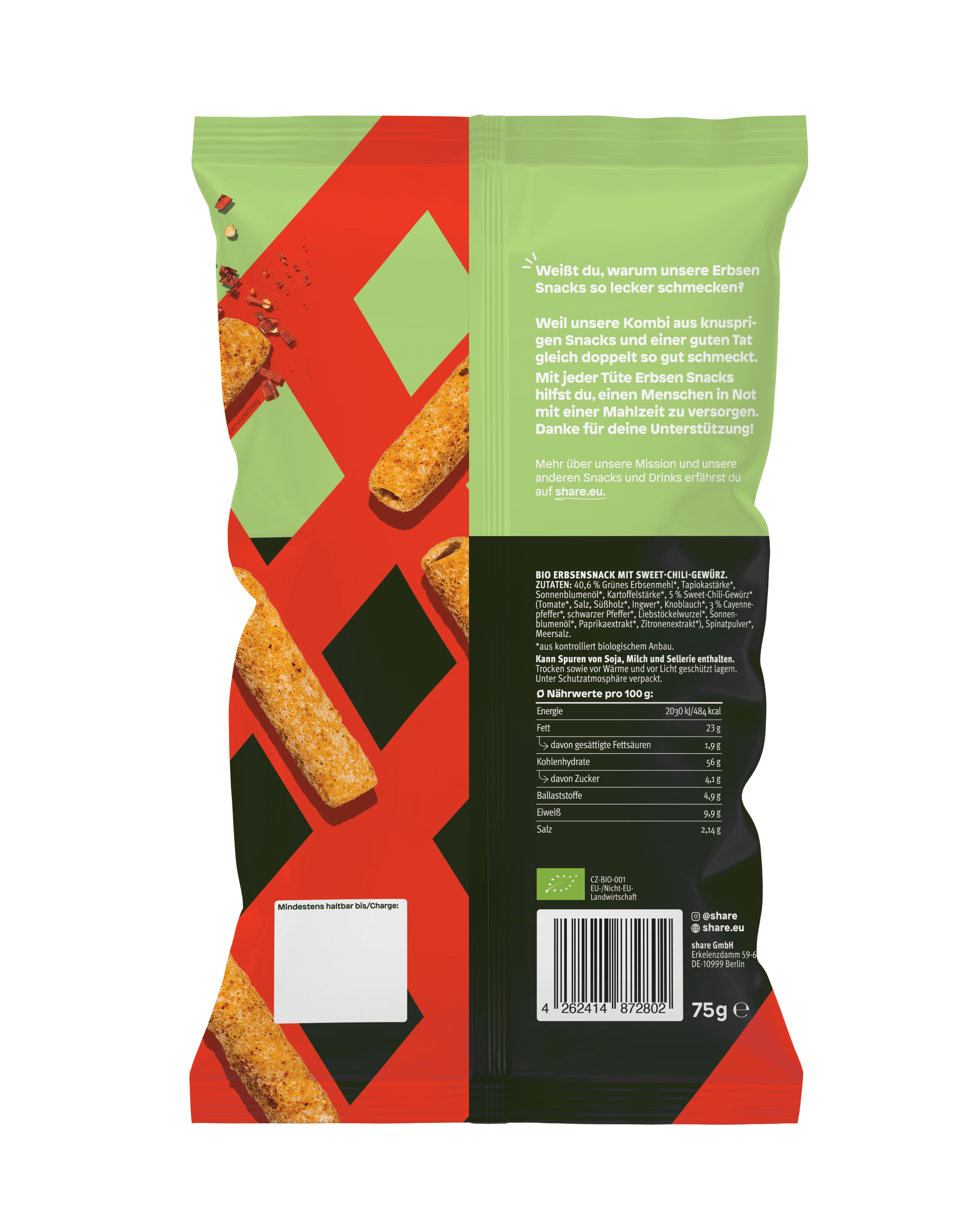 share Chips Bio Erbsen Snack Sweet Chili 6x75g