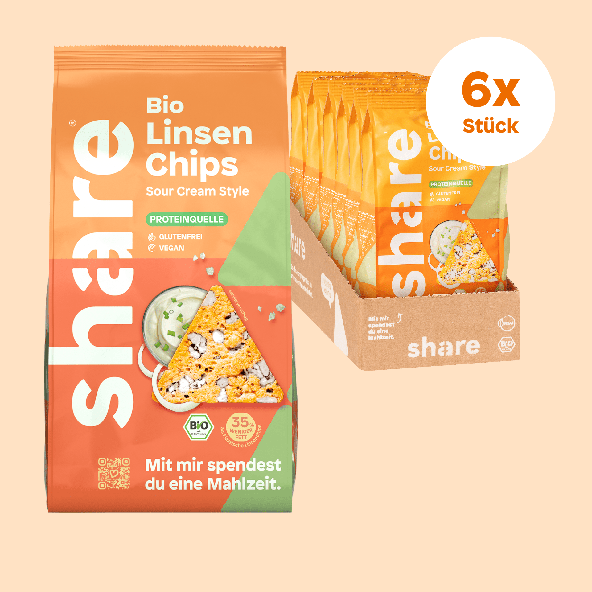 share Chips Bio Linsenchips Sour Cream Style 6x80g