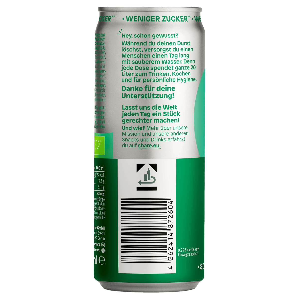 share Energydrinks Bio Fruity Koffein Limette Minze 12x250ml