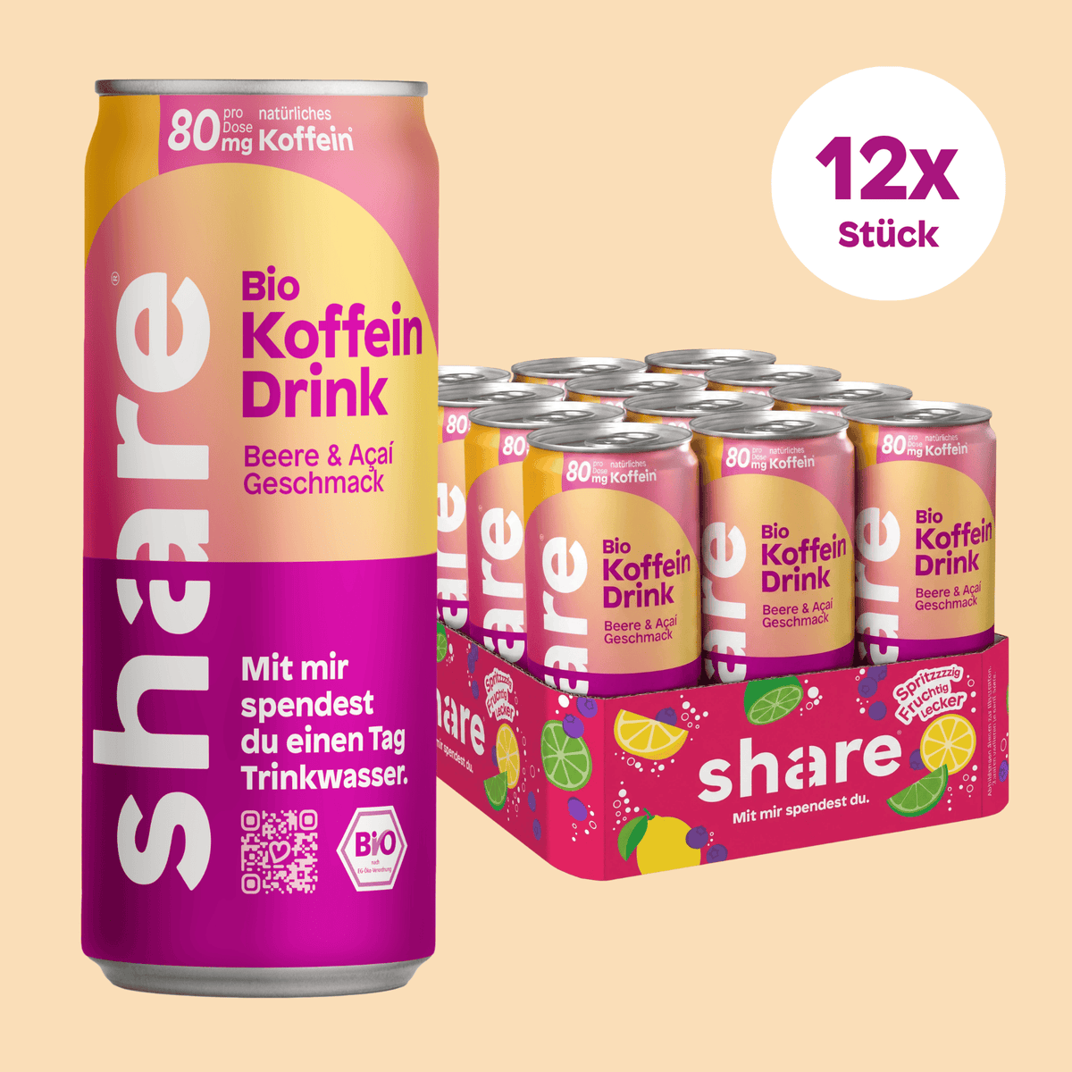 share Energydrinks Bio Koffein Drink Beere & Acai 12x250ml