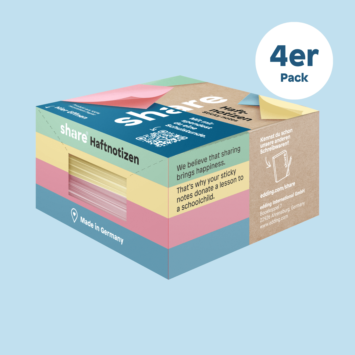 share Haftnotizen / Papierwürfel Haftnotizblock 4er-Pack (100 Blatt) 4x100 Blatt