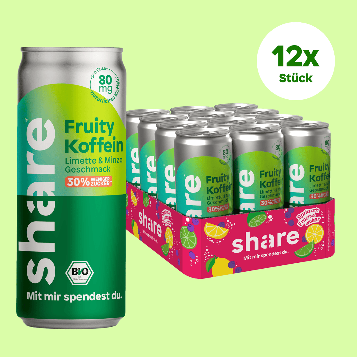 share Lebensmittel Bio Koffein Drink Limette Minze 12x250ml