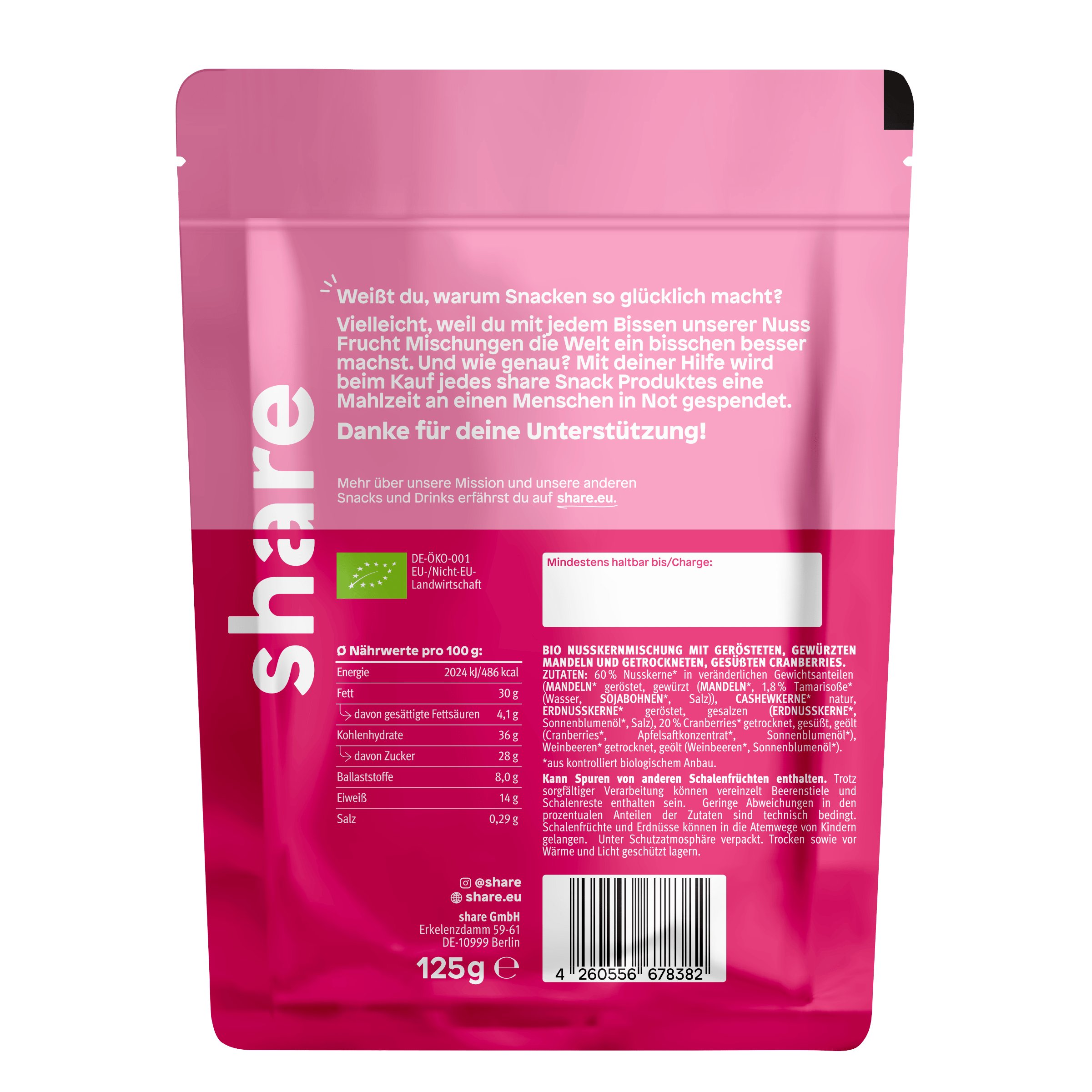 share Nuss-Frucht-Mischungen Bio Nuss-Frucht-Mischung Cranberry & Tamari-Mandel 6x125g