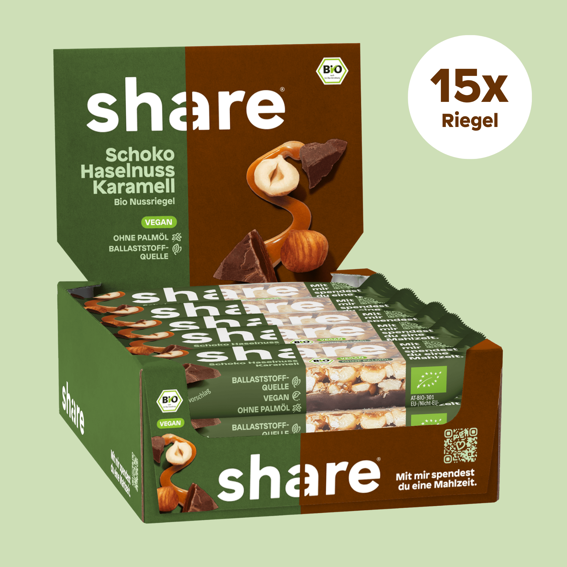 share Nussriegel Bio Nussriegel Schoko Haselnuss Karamell 15x35g
