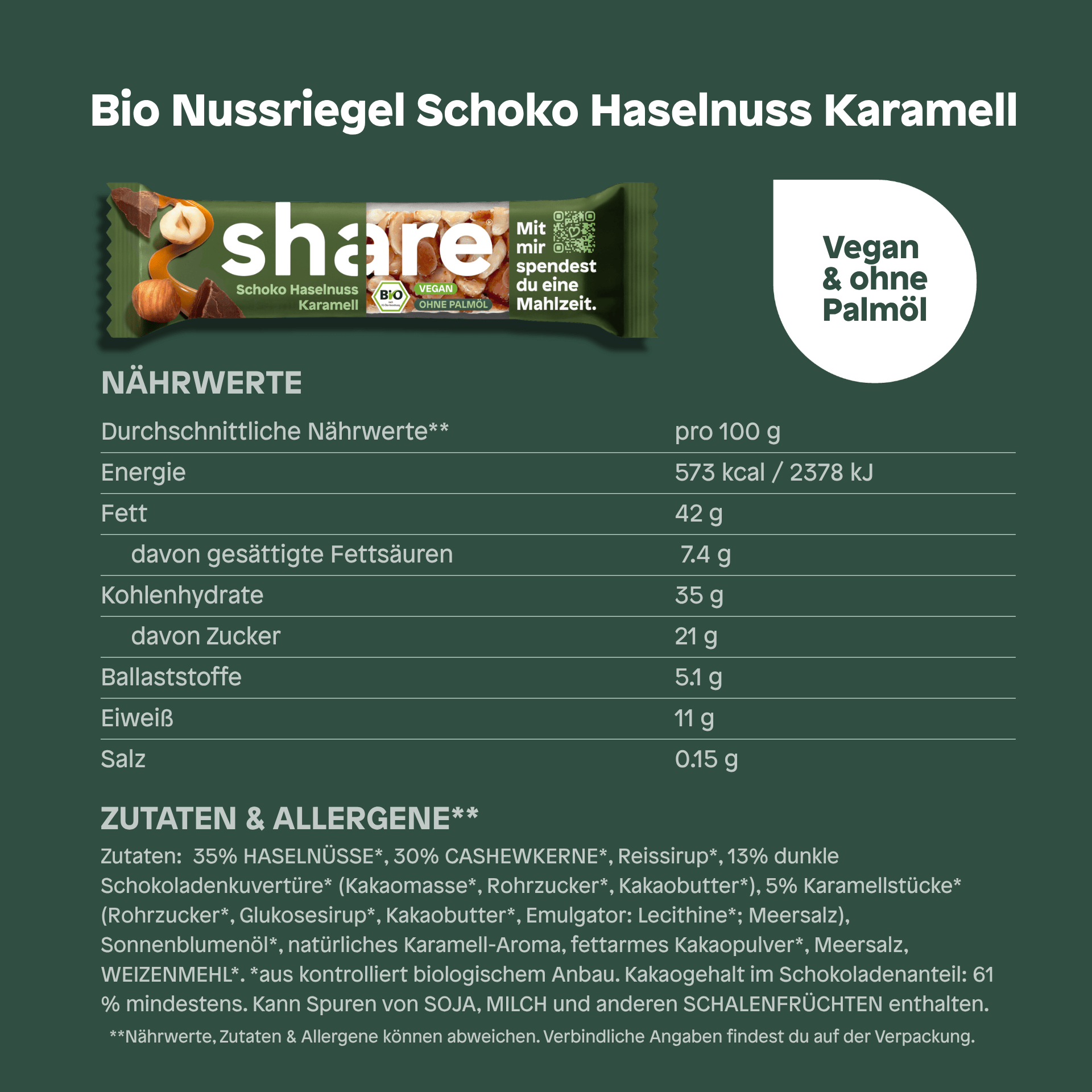 share Nussriegel Bio Nussriegel Schoko Haselnuss Karamell 15x35g