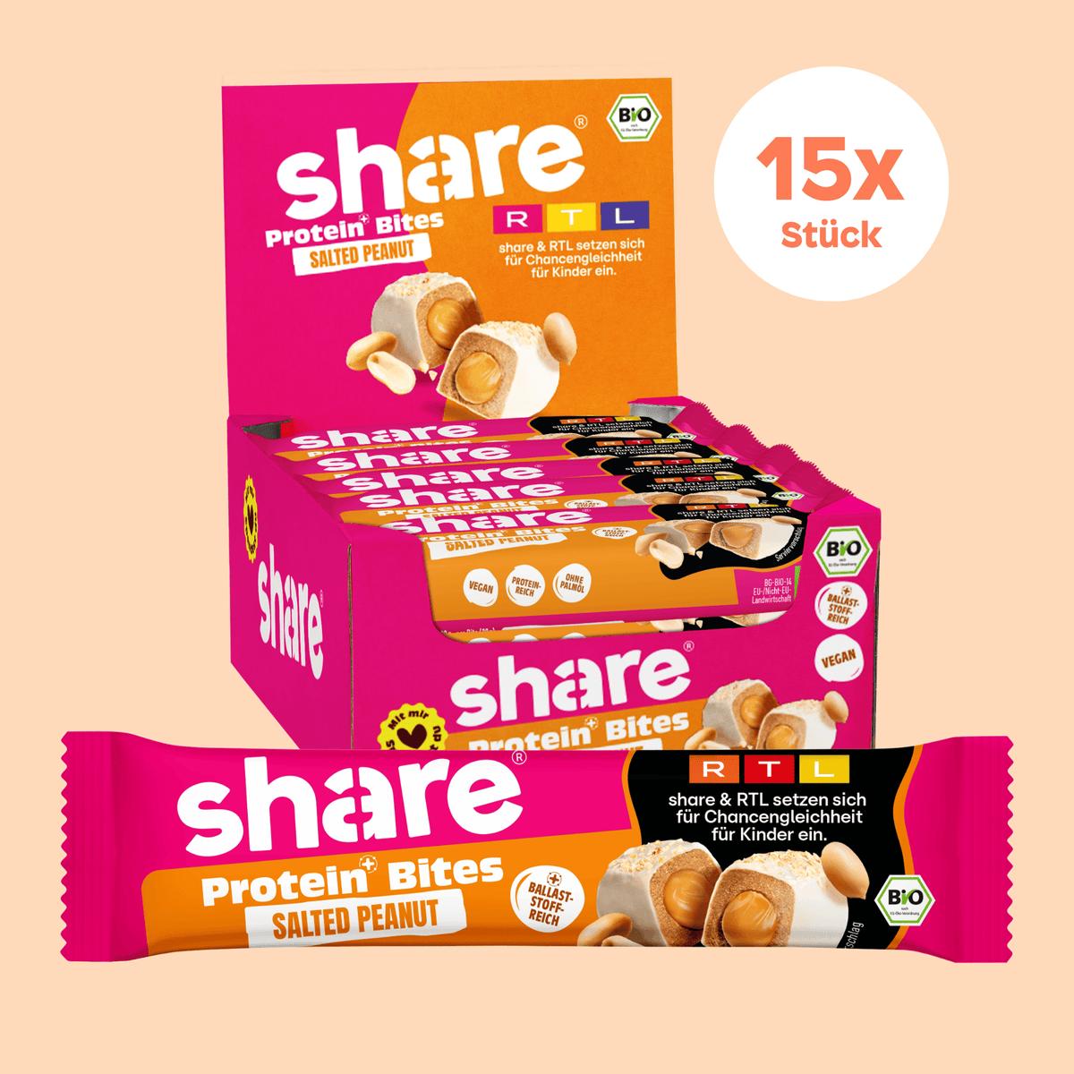 share Proteinriegel Bio Protein Bites Salted Peanut 15x40g