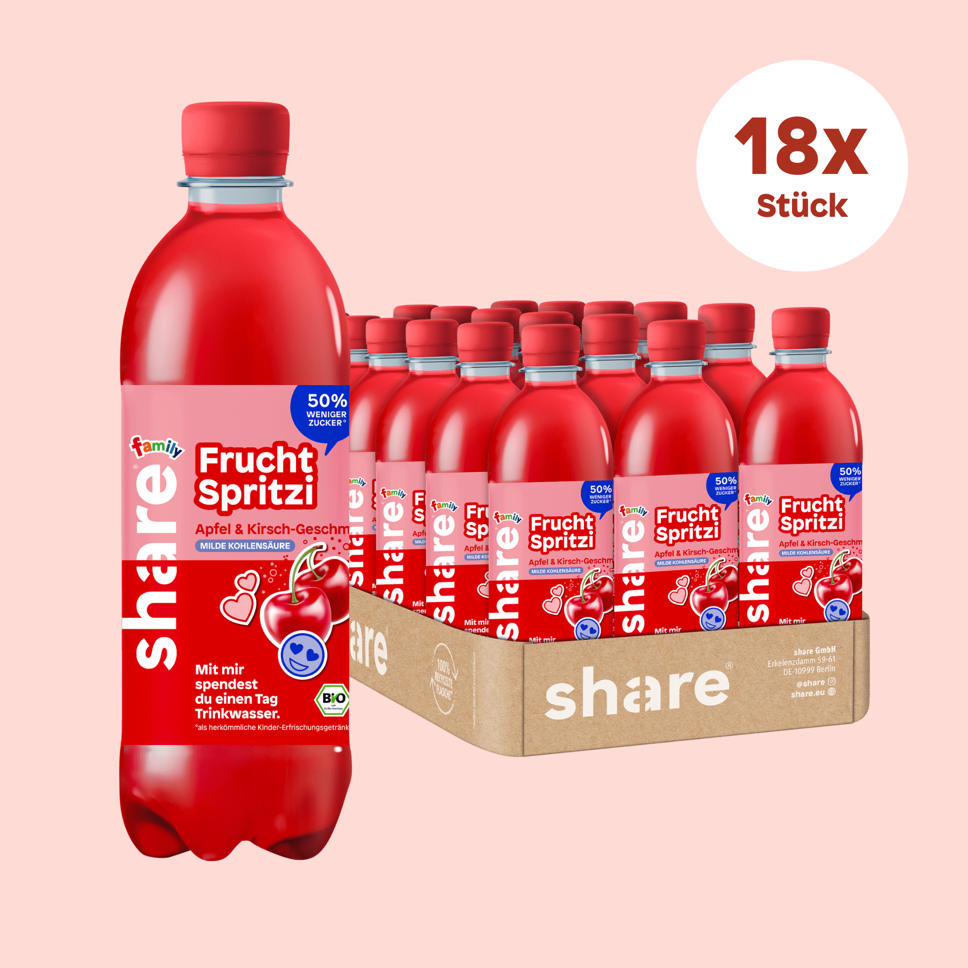 share Saftgetränke Family Bio Frucht Spritzi Apfel & Kirsch-Geschmack 18x500ml