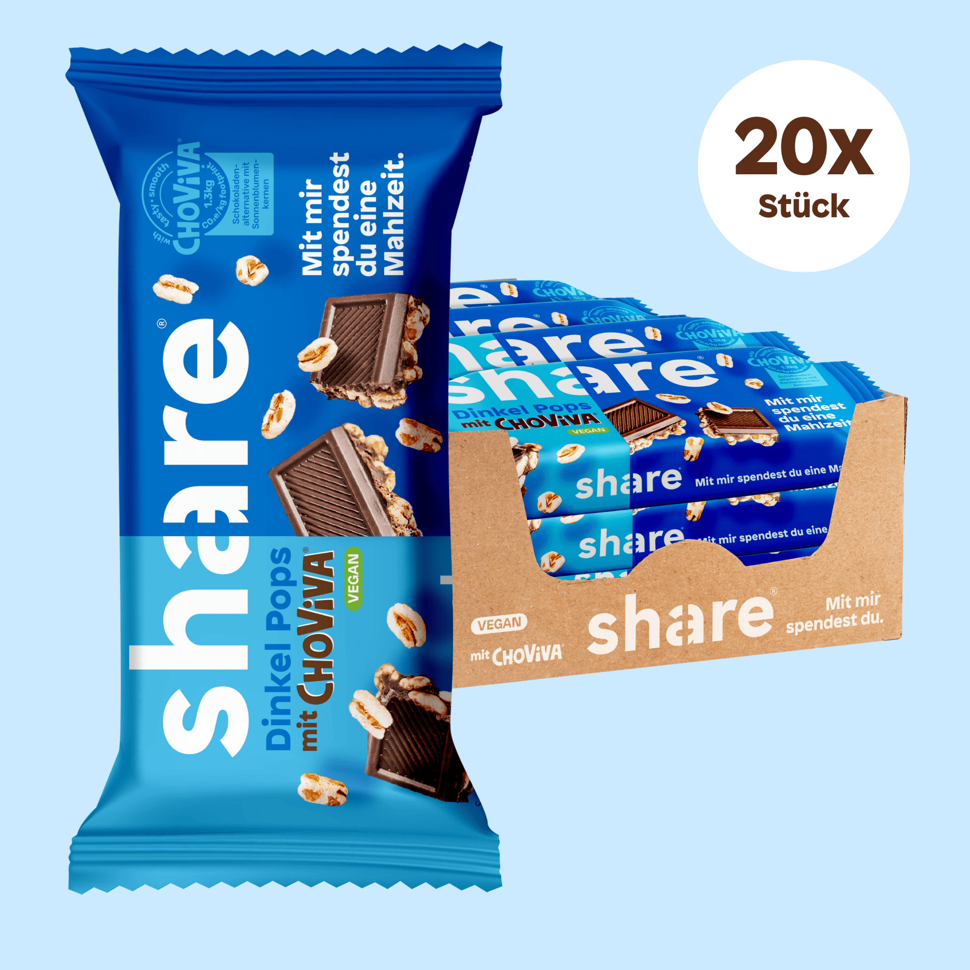 share Schokoladenriegel Veganer Dinkel Pops Riegel mit ChoViva 20x45g