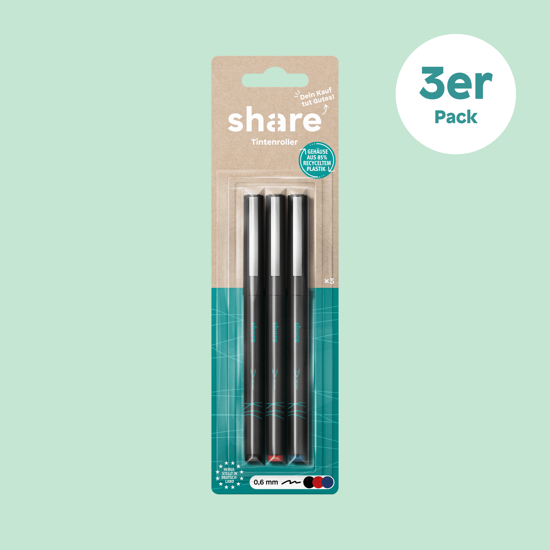 share Schreibgeräte / Kugelschreiber / Füller Tintenroller schwarz + rot + blau 3er-Pack 3er-Pack