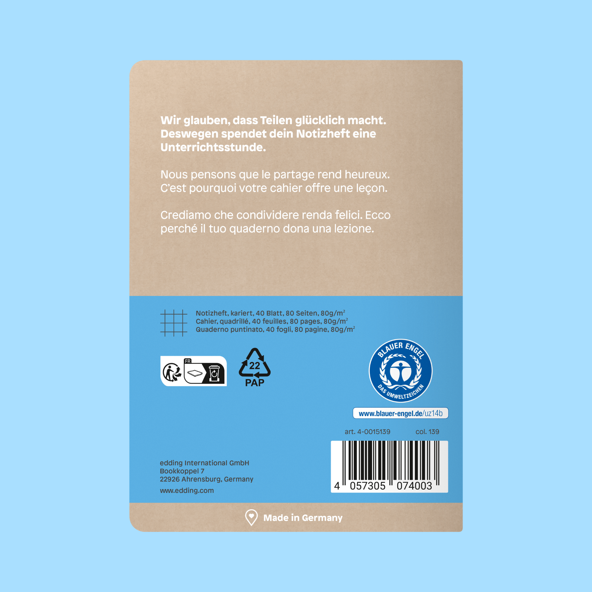share Schreibhefte Notizheft A6 kariert pastellblau 1x