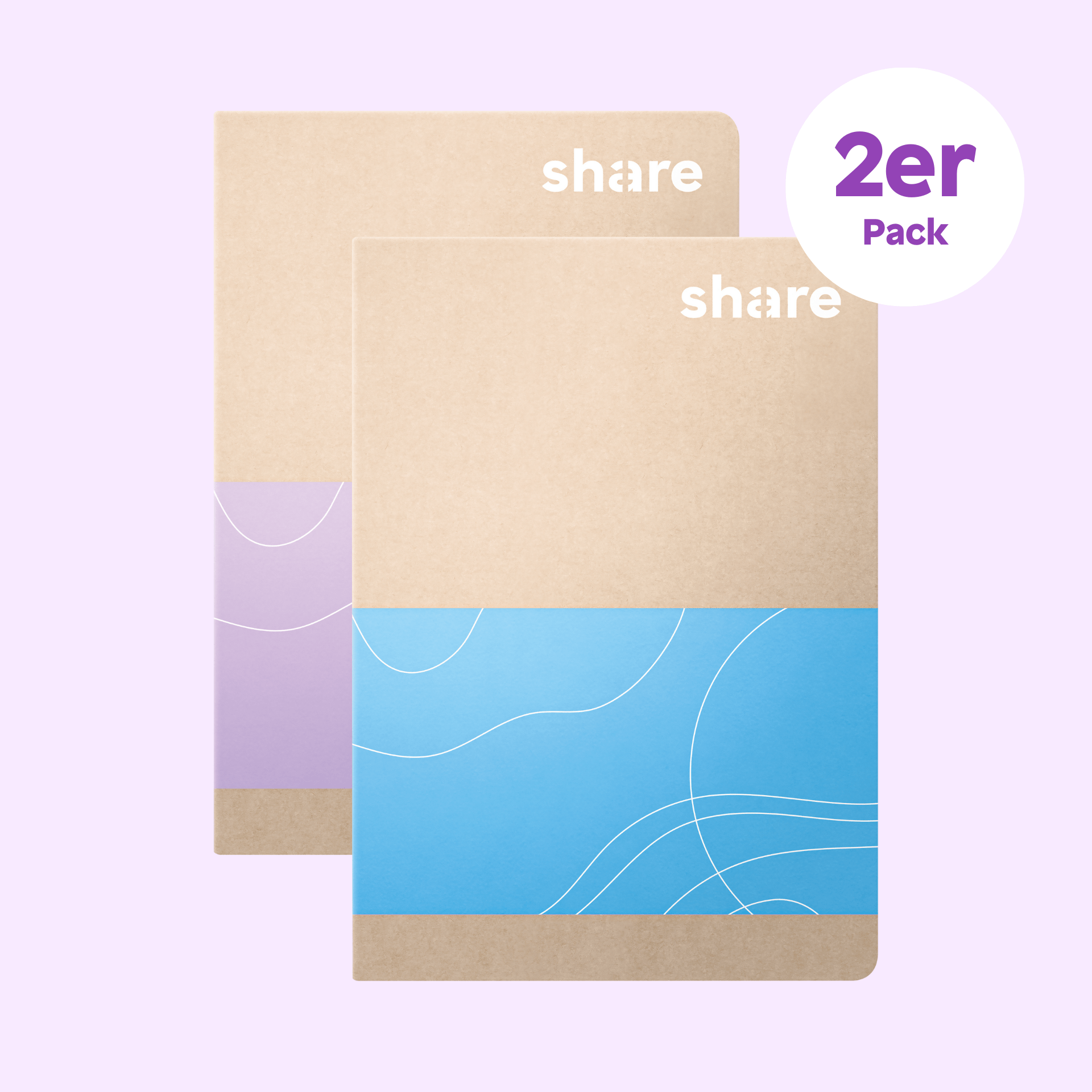share Schreibhefte Notizheft A6 kariert pastellblau-lavendel 2er-Pack 1x