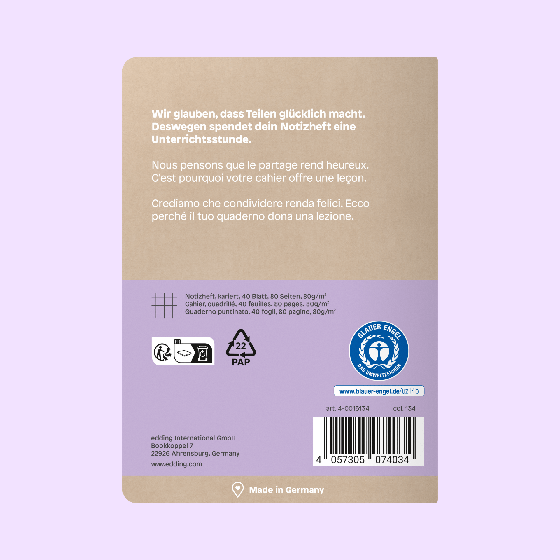 share Schreibhefte Notizheft A6 kariert pastellviolett 1x