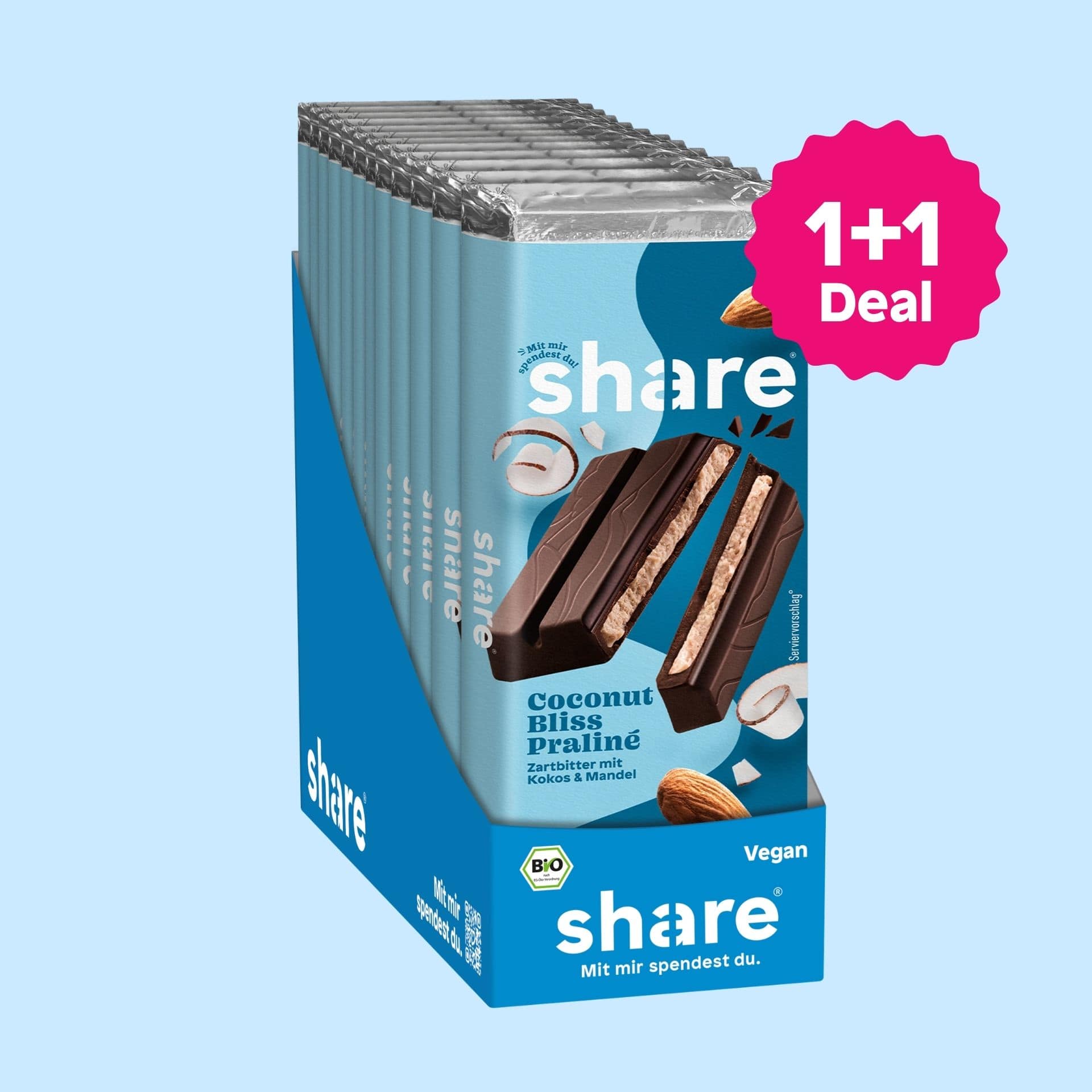 share Tafelschokolade Bio Tafelschokolade Coconut Bliss Praliné Zartbitter mit Kokos & Mandel 12x80g 12x80g