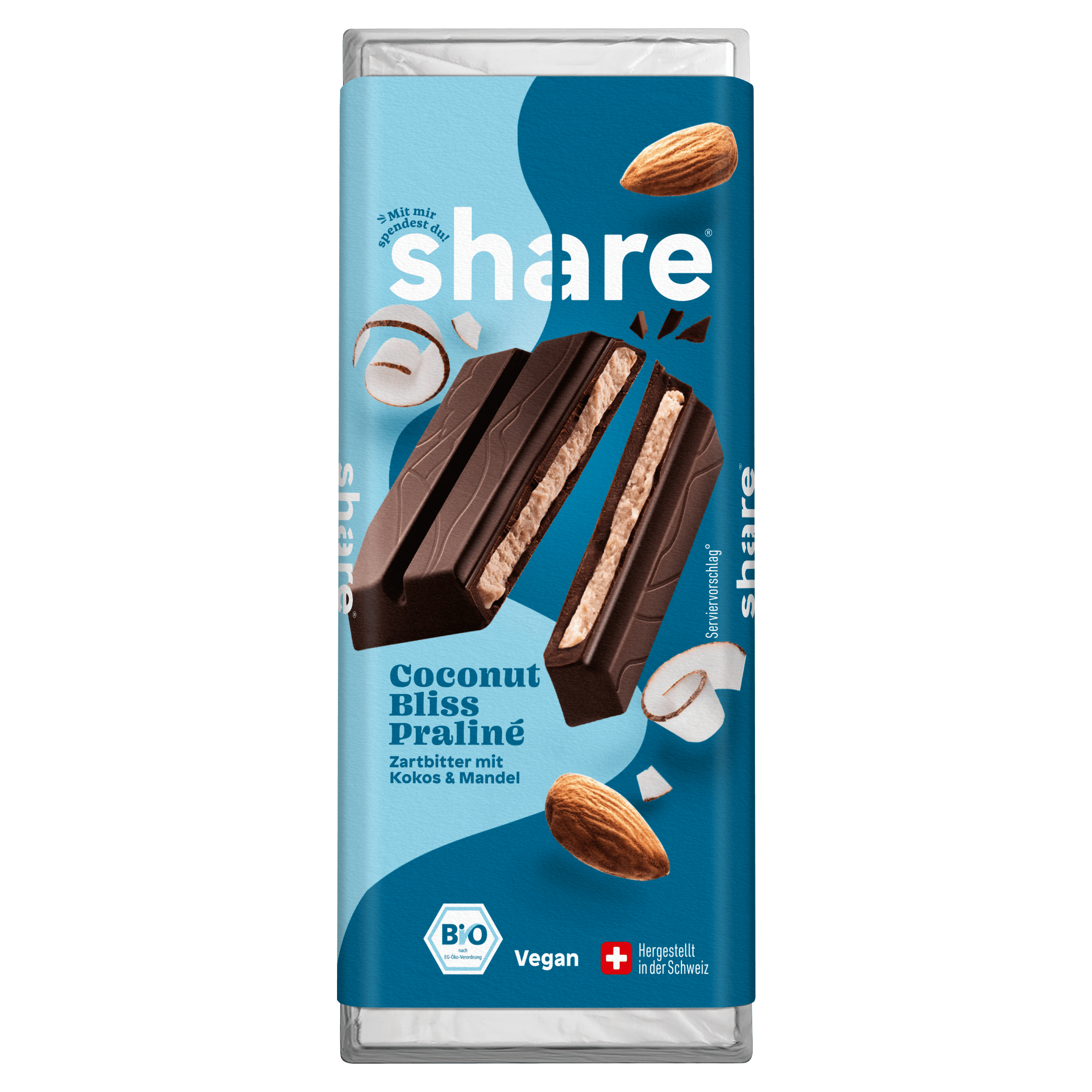share Tafelschokolade Bio Tafelschokolade Coconut Bliss Praliné Zartbitter mit Kokos & Mandel 1x80g 12x80g