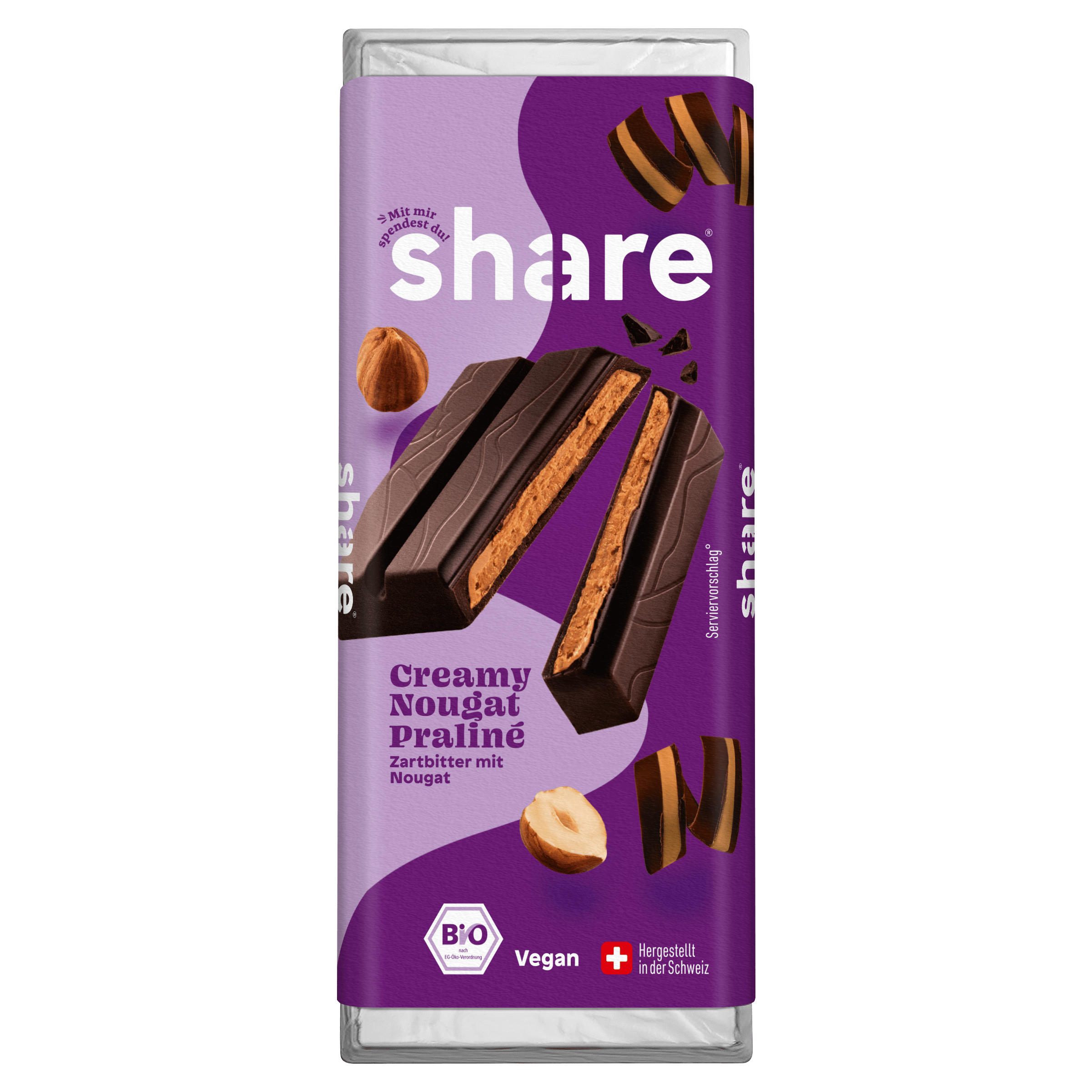 share Tafelschokolade Bio Tafelschokolade Creamy Nougat Praliné Zartbitter mit Nougat 1x80g 12x80g