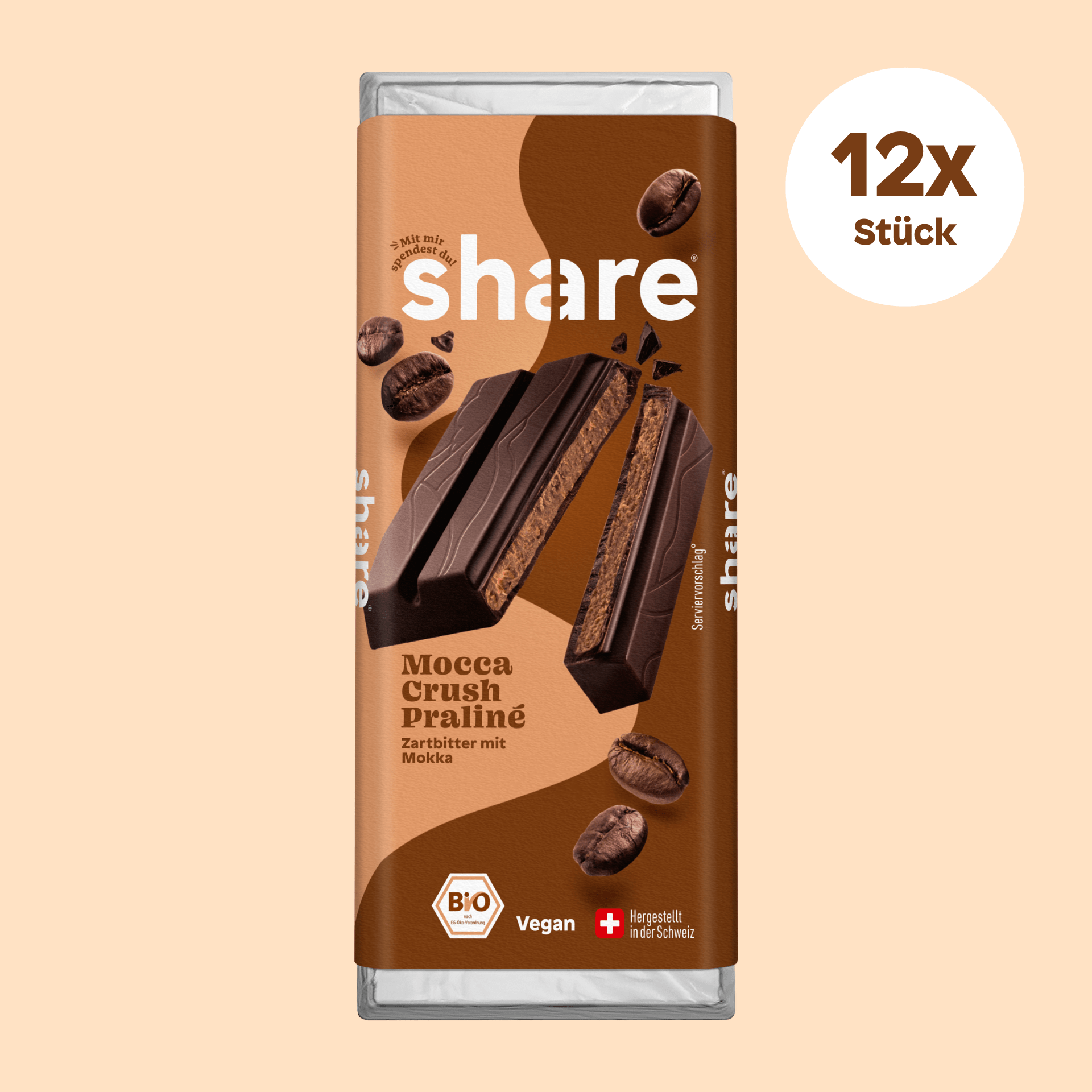 share Tafelschokolade Bio Tafelschokolade Mocca Crush Praliné - Zartbitter mit Mokka 12x80g