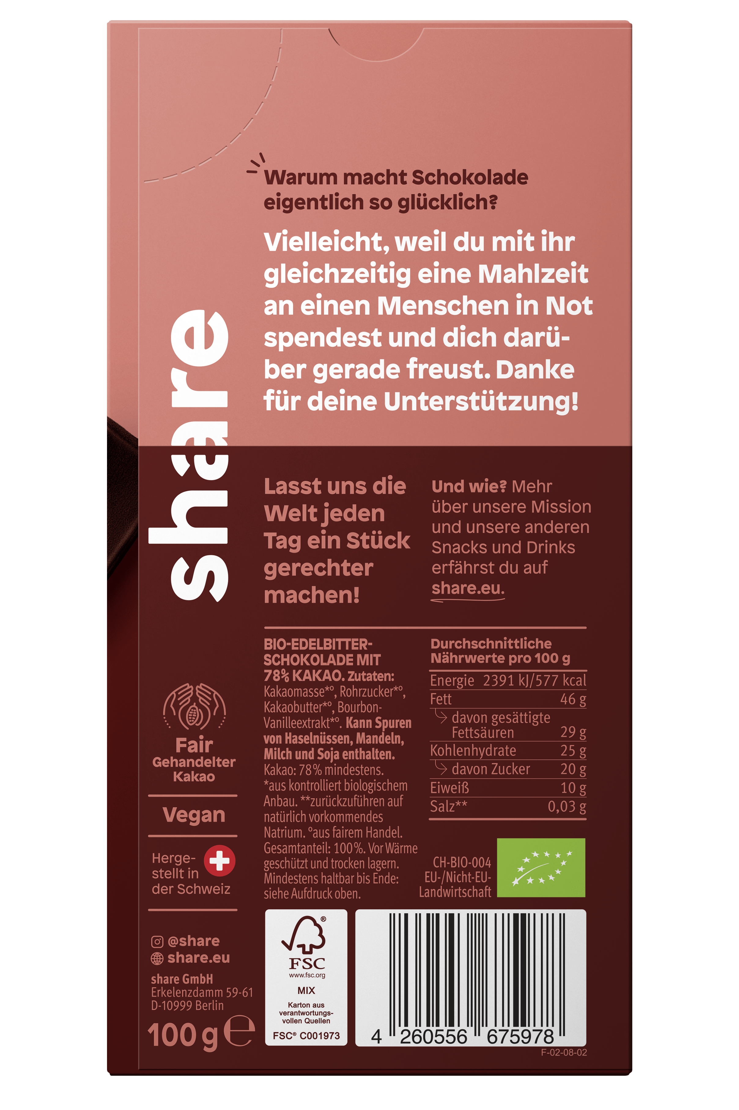 share Tafelschokolade Vegane Bio Schokoladentafel Edelbitter Peru (78% Kakao) 12x100g