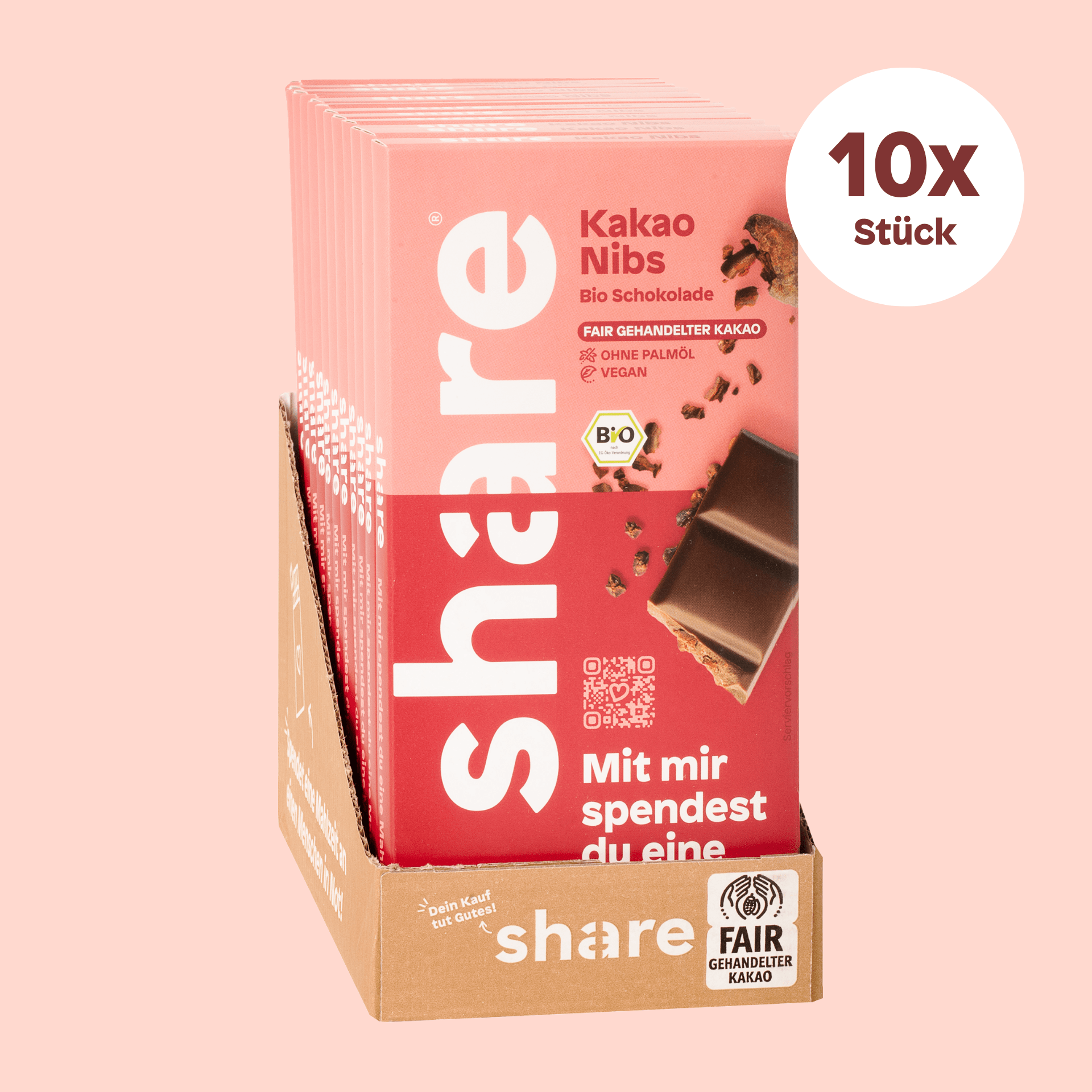share Tafelschokolade Vegane Bio Schokoladentafel Kakao Nibs 12x100g