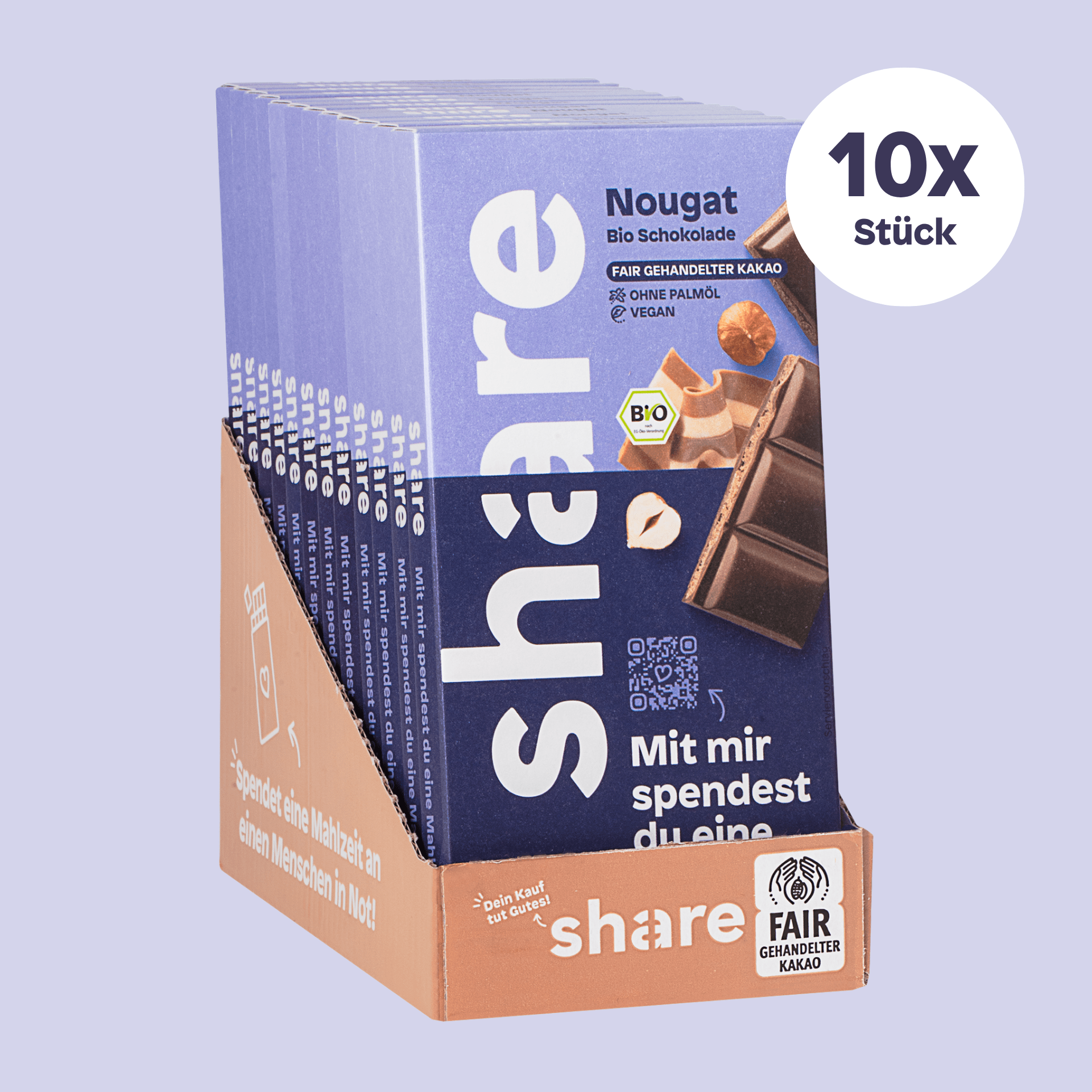 share Tafelschokolade Vegane Bio Schokoladentafel Nougat 12x100g