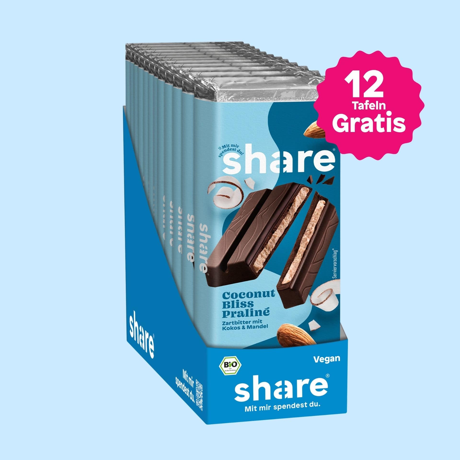 share Tafelschokolade Vegane Schokoladentafel Coconut Bliss Praliné 12x80g
