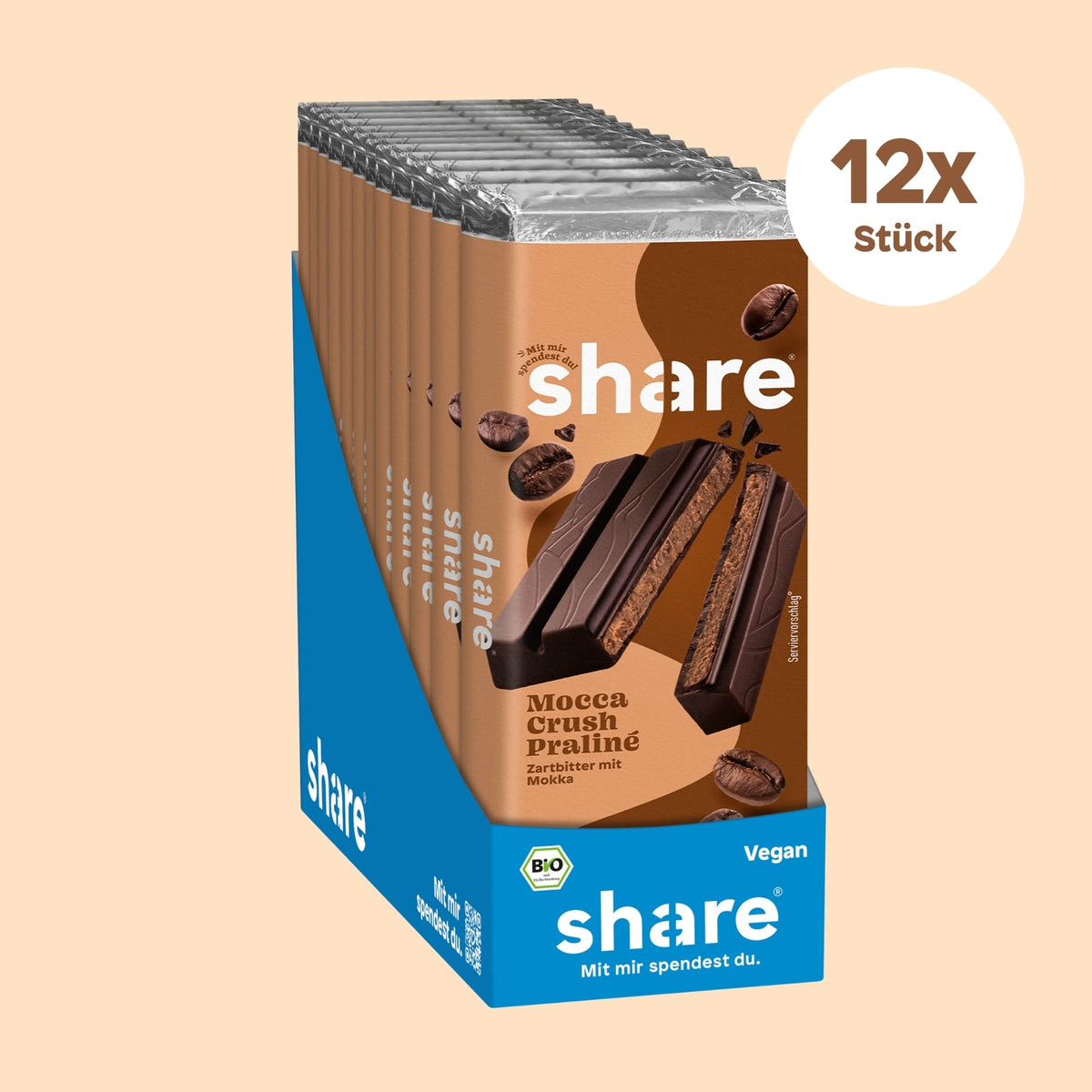 share Tafelschokolade Vegane Schokoladentafel Mocca Crush Praliné 12x80g