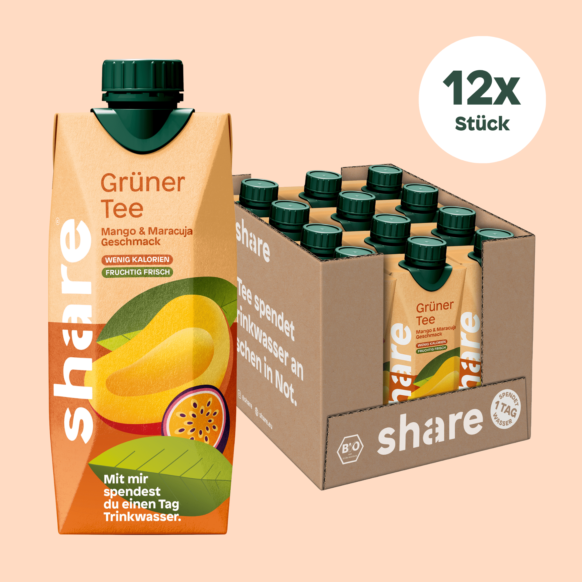 share Teegetränk Bio Teegetränk Grüntee Mango-Maracuja 12x0,5L