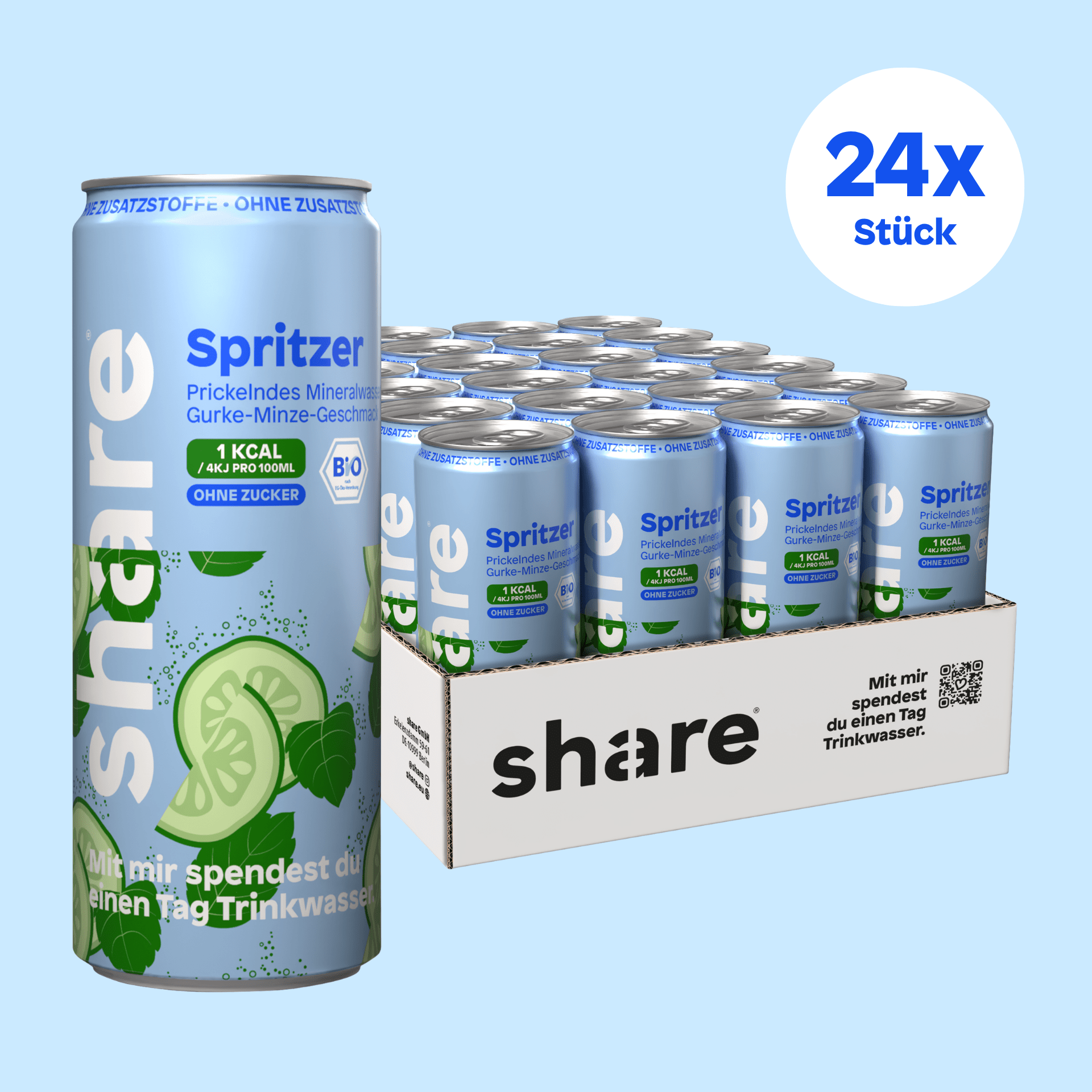 share Wasser mit Geschmack Bio Spritzer Gurke Minze - Prickelndes Wasser mit Geschmack 24x330ml