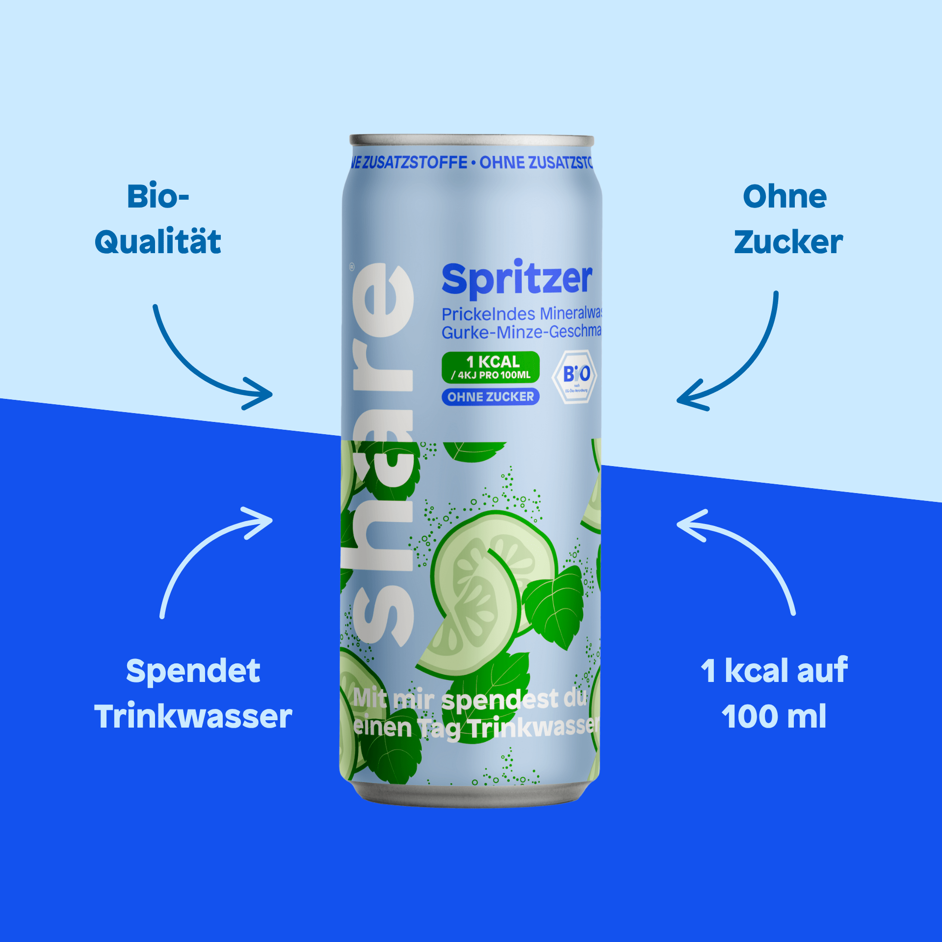 share Wasser mit Geschmack Bio Spritzer Gurke Minze - Prickelndes Wasser mit Geschmack ohne Zucker 24x330ml