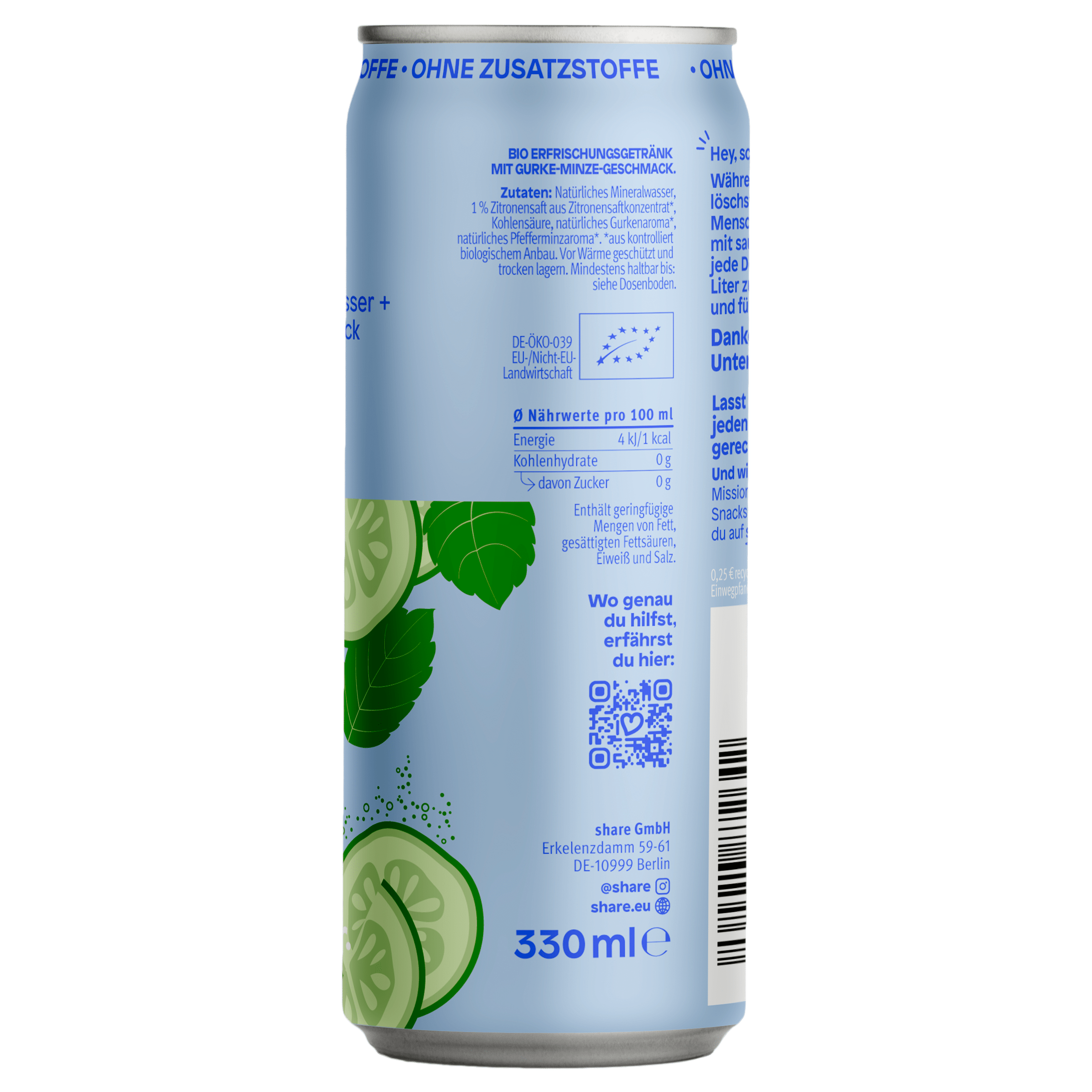 share Wasser mit Geschmack Bio Spritzer Gurke Minze - Prickelndes Wasser mit Geschmack ohne Zucker 24x330ml